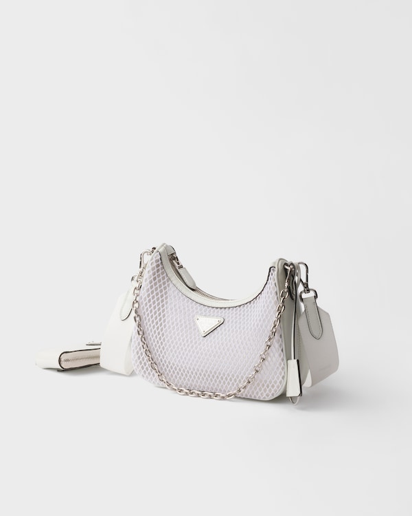 Bolso Prada Re-Edition 2005 de malla y piel cepillada - Blanco Bolso Prada Re-Edition 2005 de malla y piel cepillada - Blanco