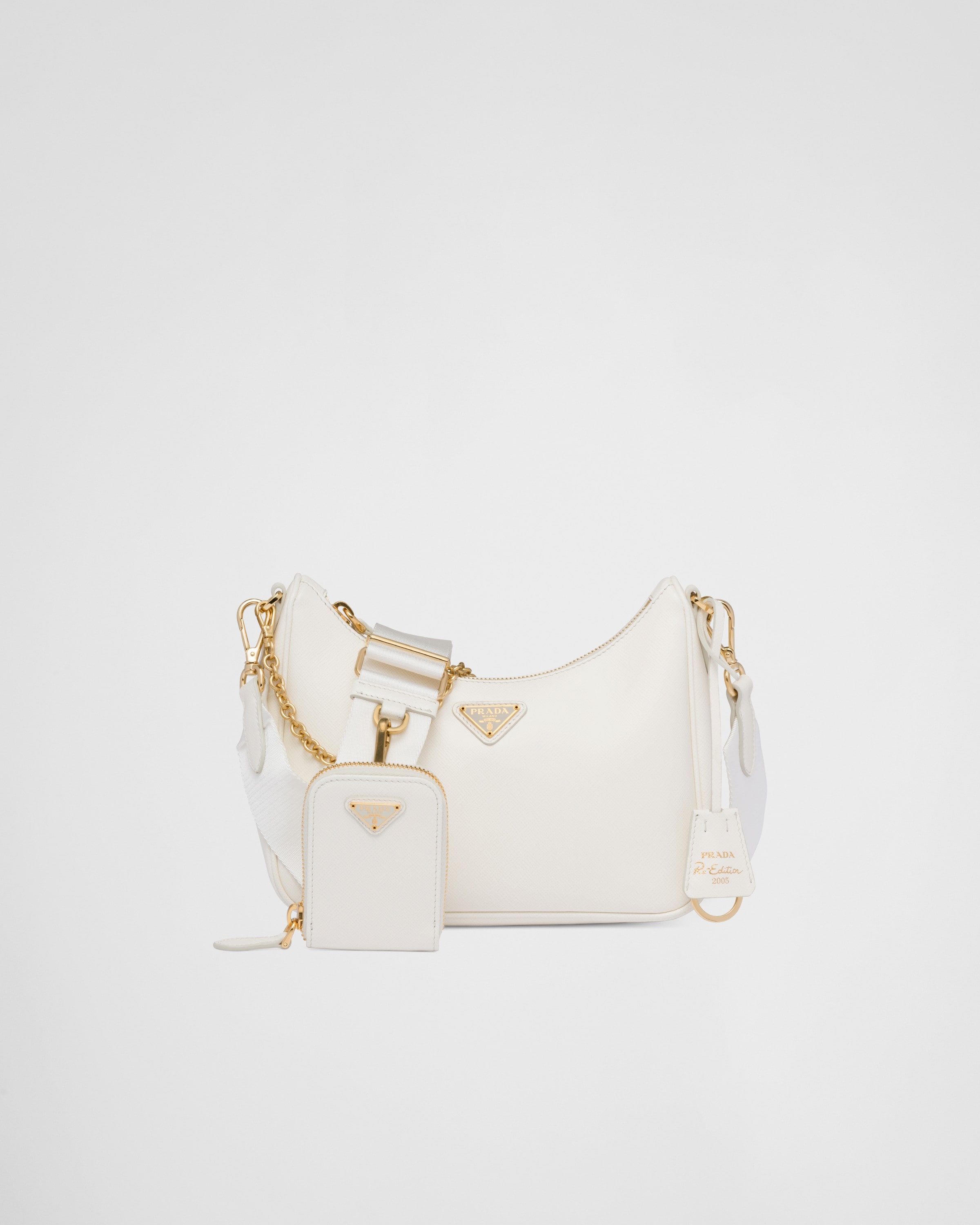 Prada Monochrome Saffiano Leather Shoulder Bag In White