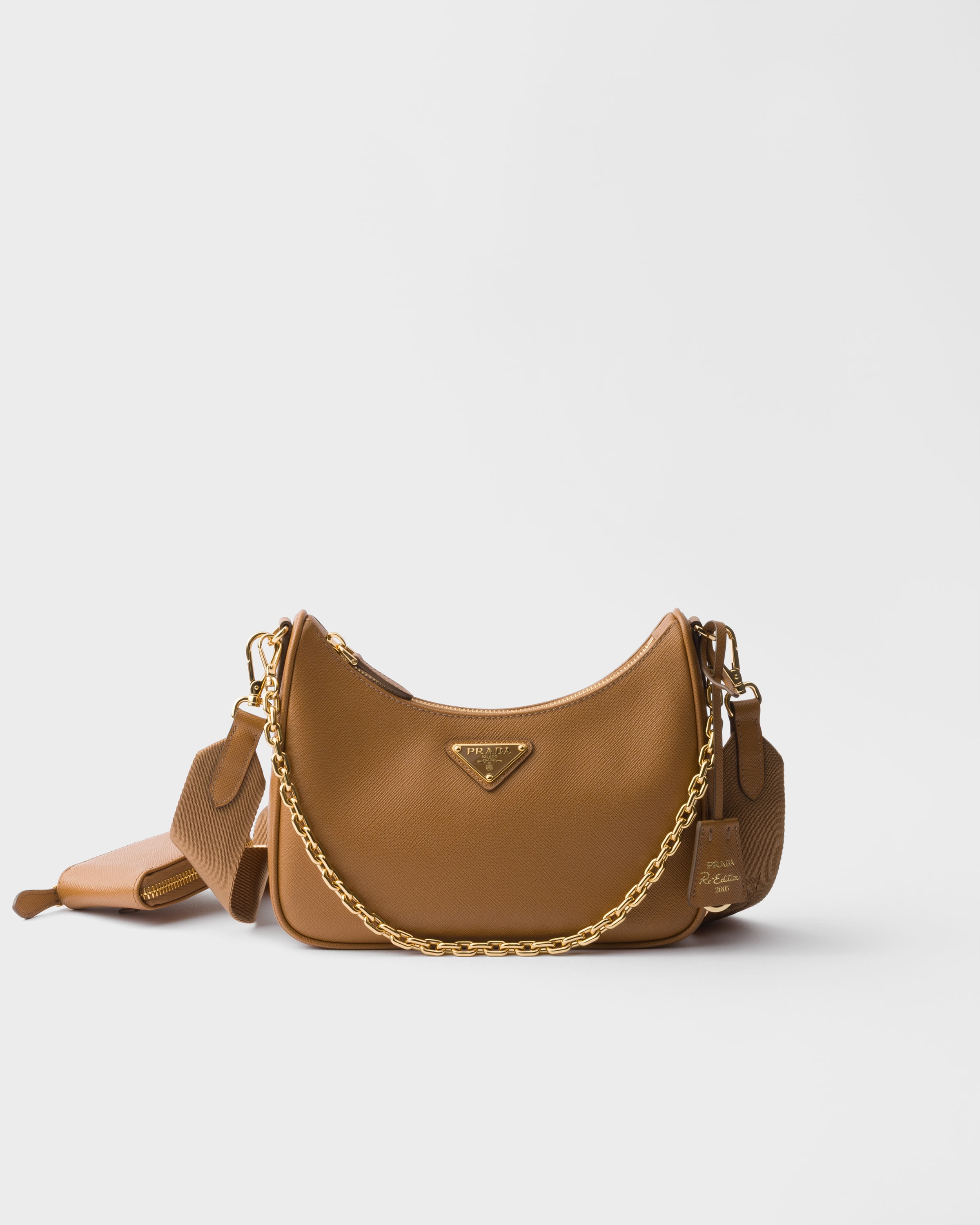 Prada Re-edition 2005 Saffiano Leather Shoulder Bag In Brown