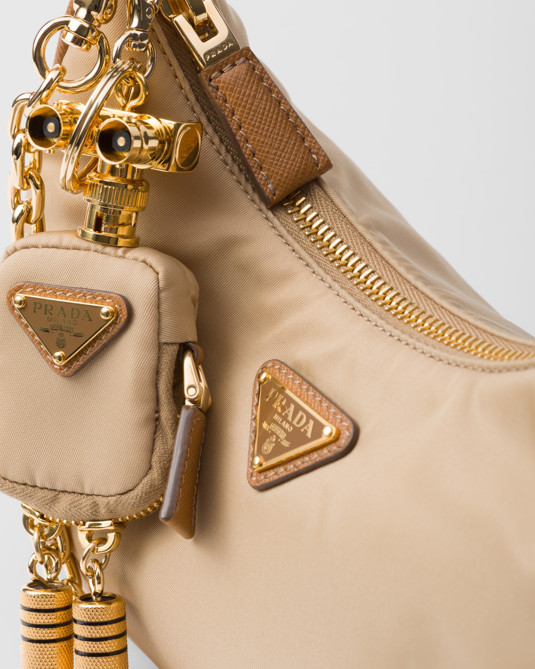 Re-Nylon Large Re-Nylon and Saffiano Leather Duffel Bag - Camel