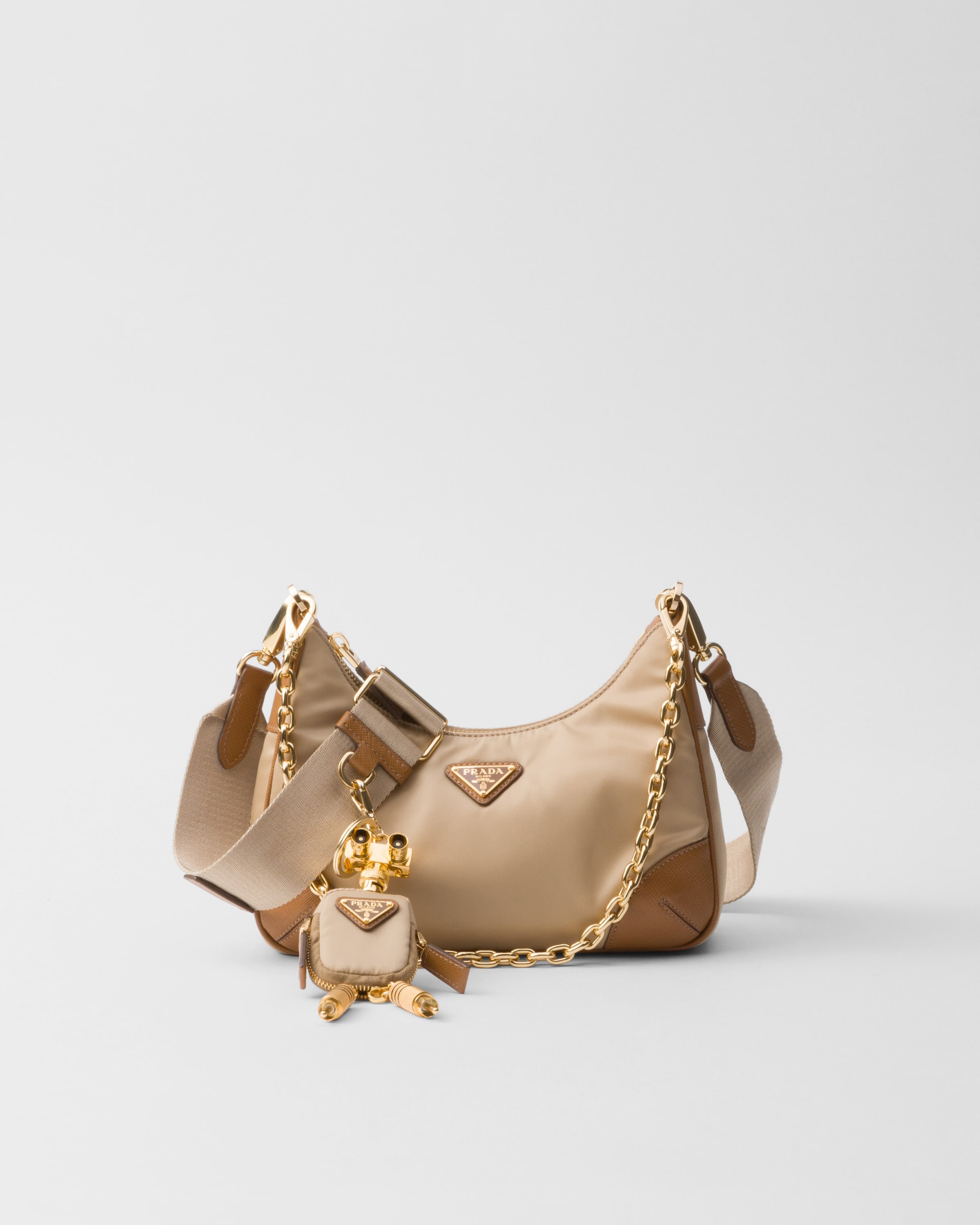 Shop Prada Re-edition 2005 Re-nylon And Saffiano Leather Bag In Camel/caramel