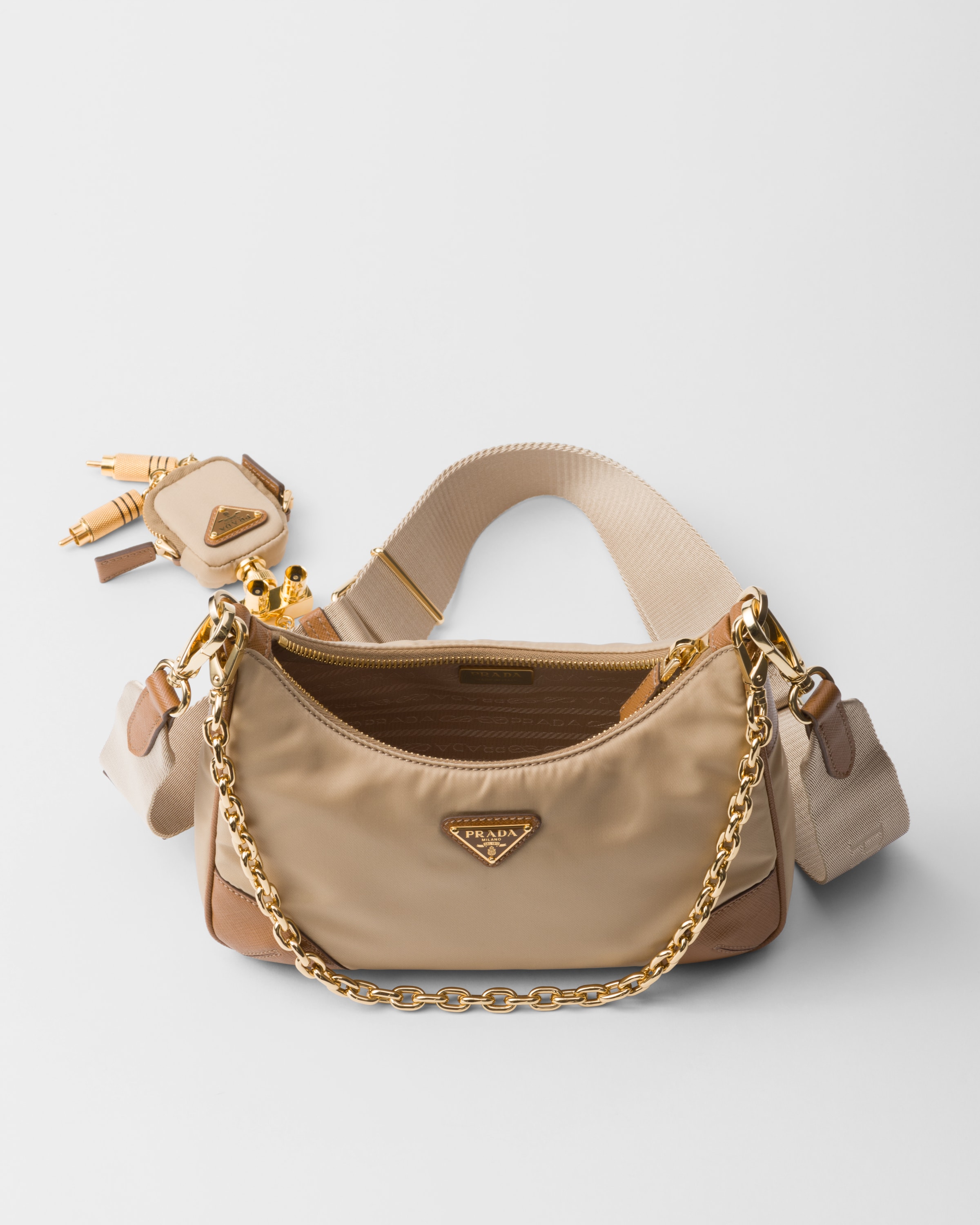 Shop Prada Re-edition 2005 Re-nylon And Saffiano Leather Bag In Camel/caramel