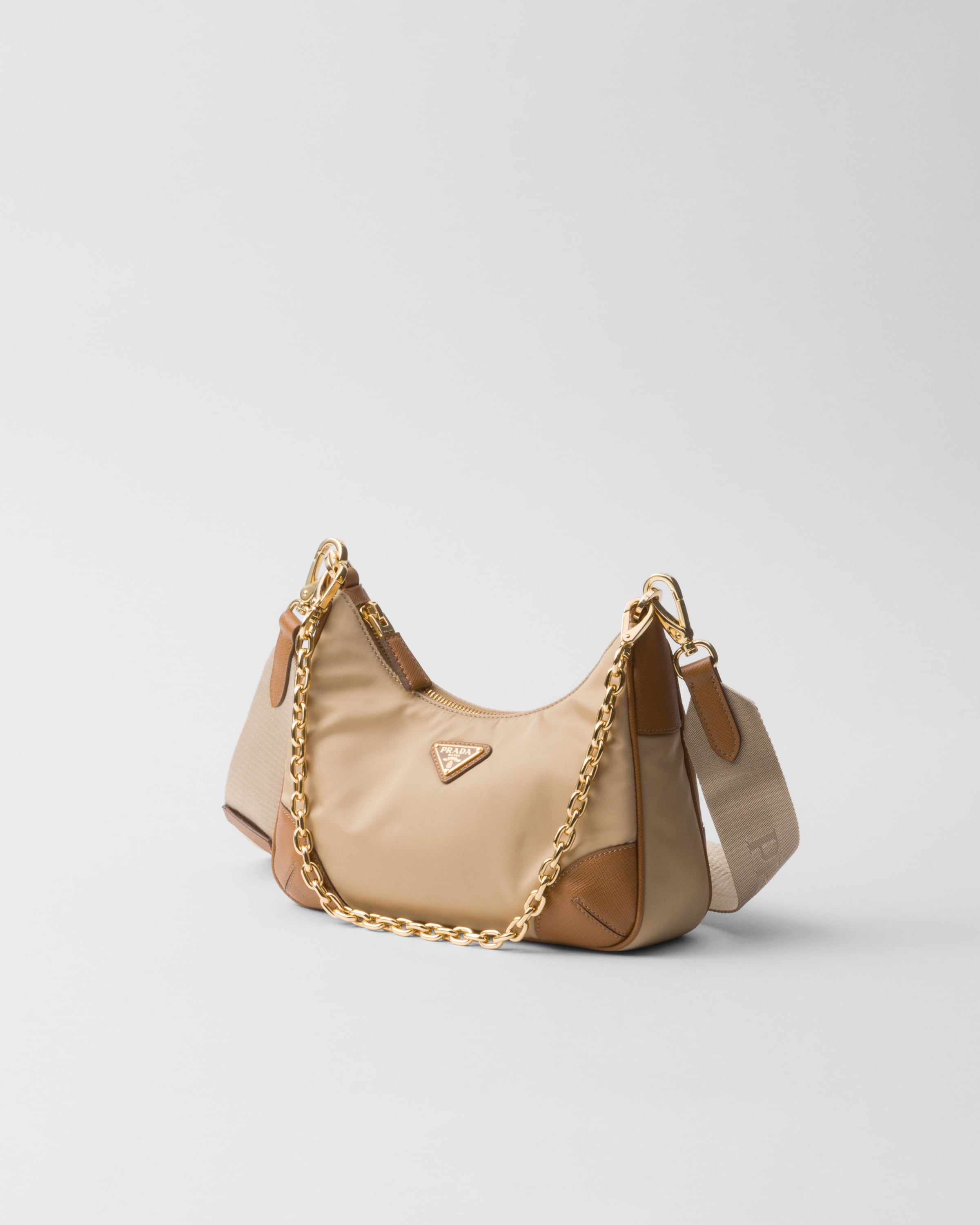 Shop Prada Re-edition 2005 Re-nylon And Saffiano Leather Bag In Camel/caramel