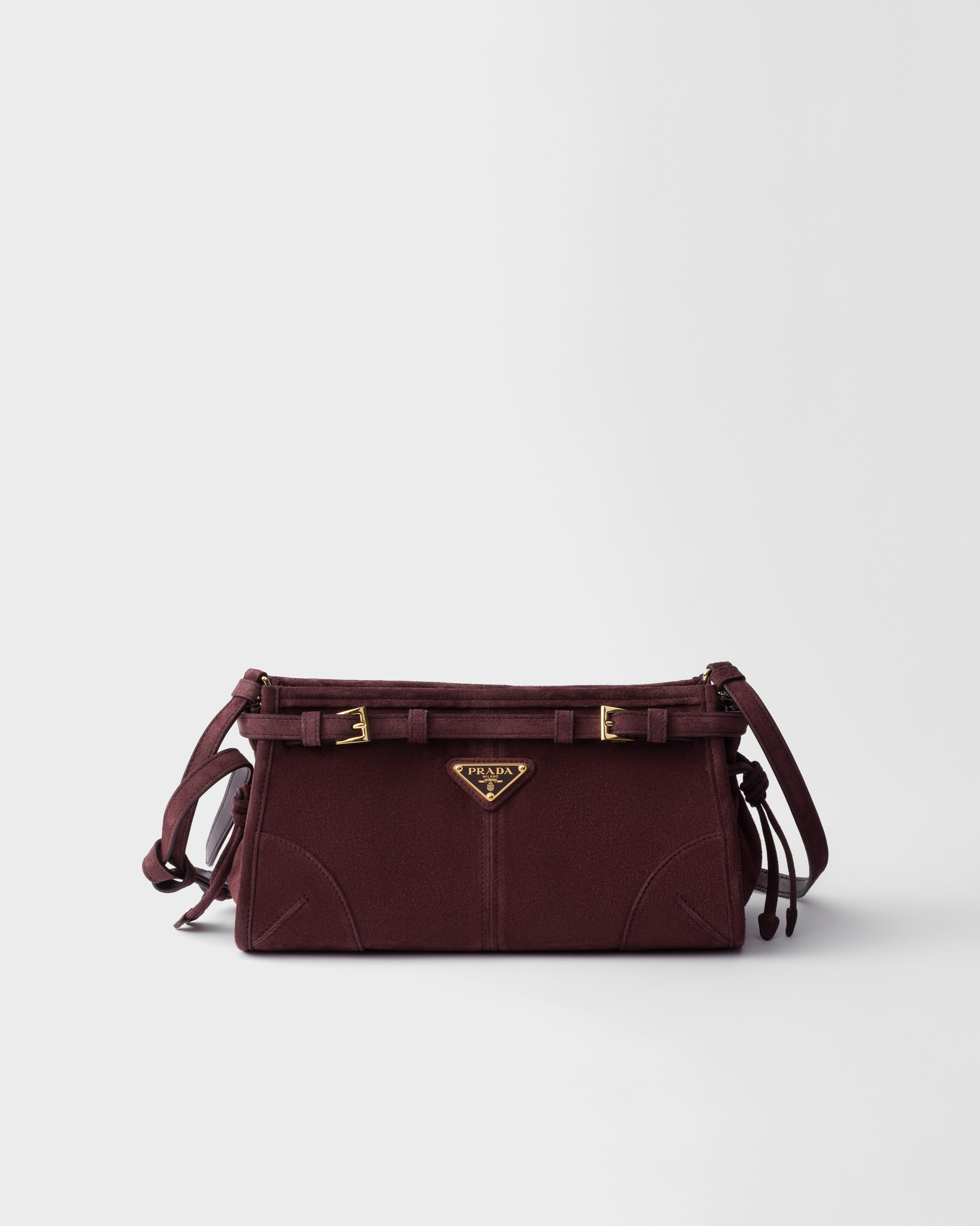 Prada Small  Bonnie Suede Shoulder Bag In Burgundy