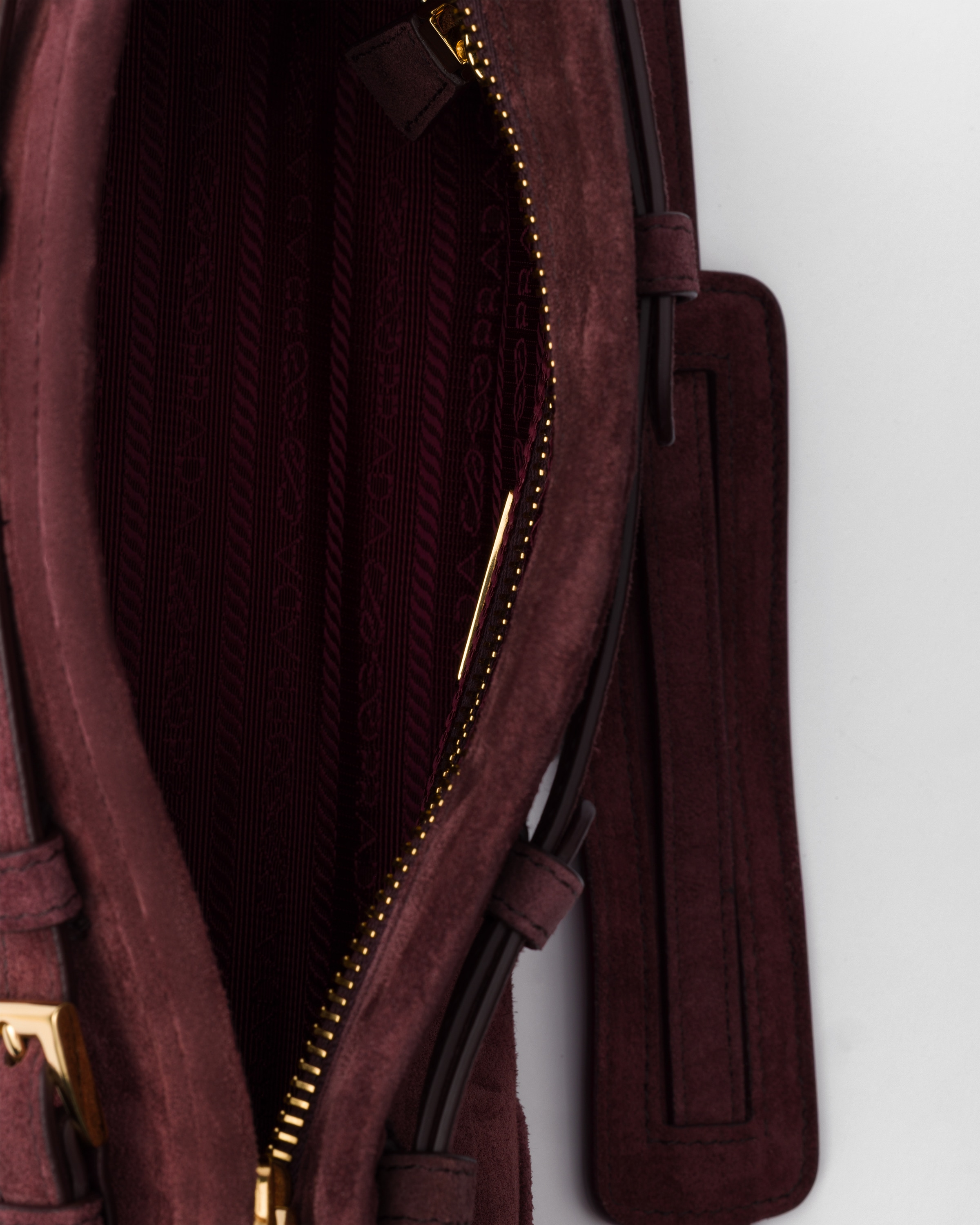 Prada Small  Bonnie Suede Shoulder Bag In Burgundy