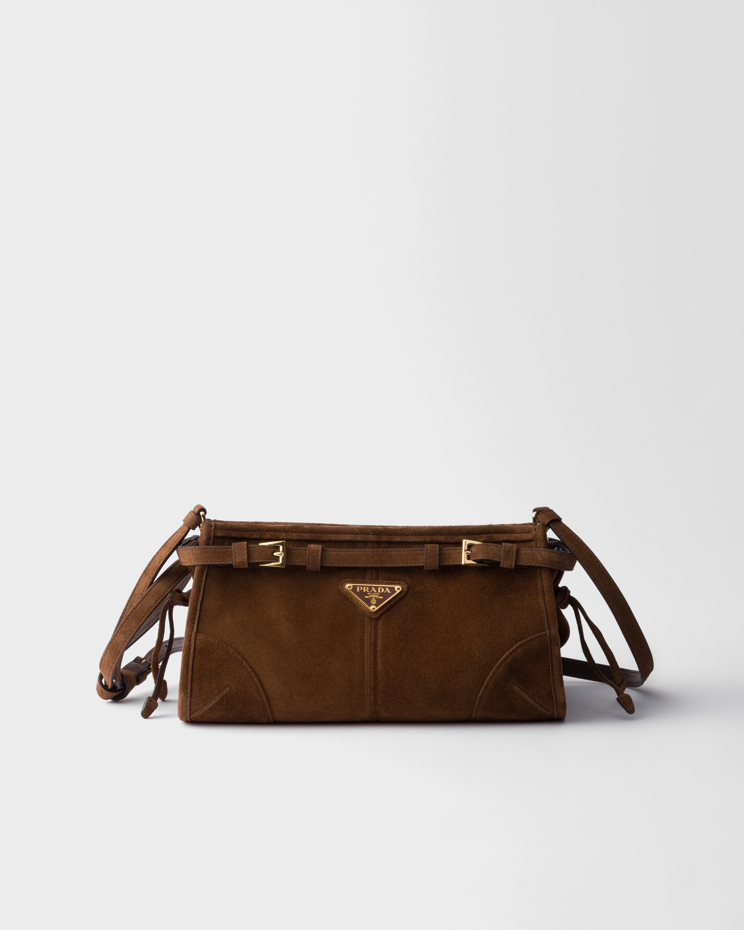 Prada Small  Bonnie Suede Shoulder Bag In Brown