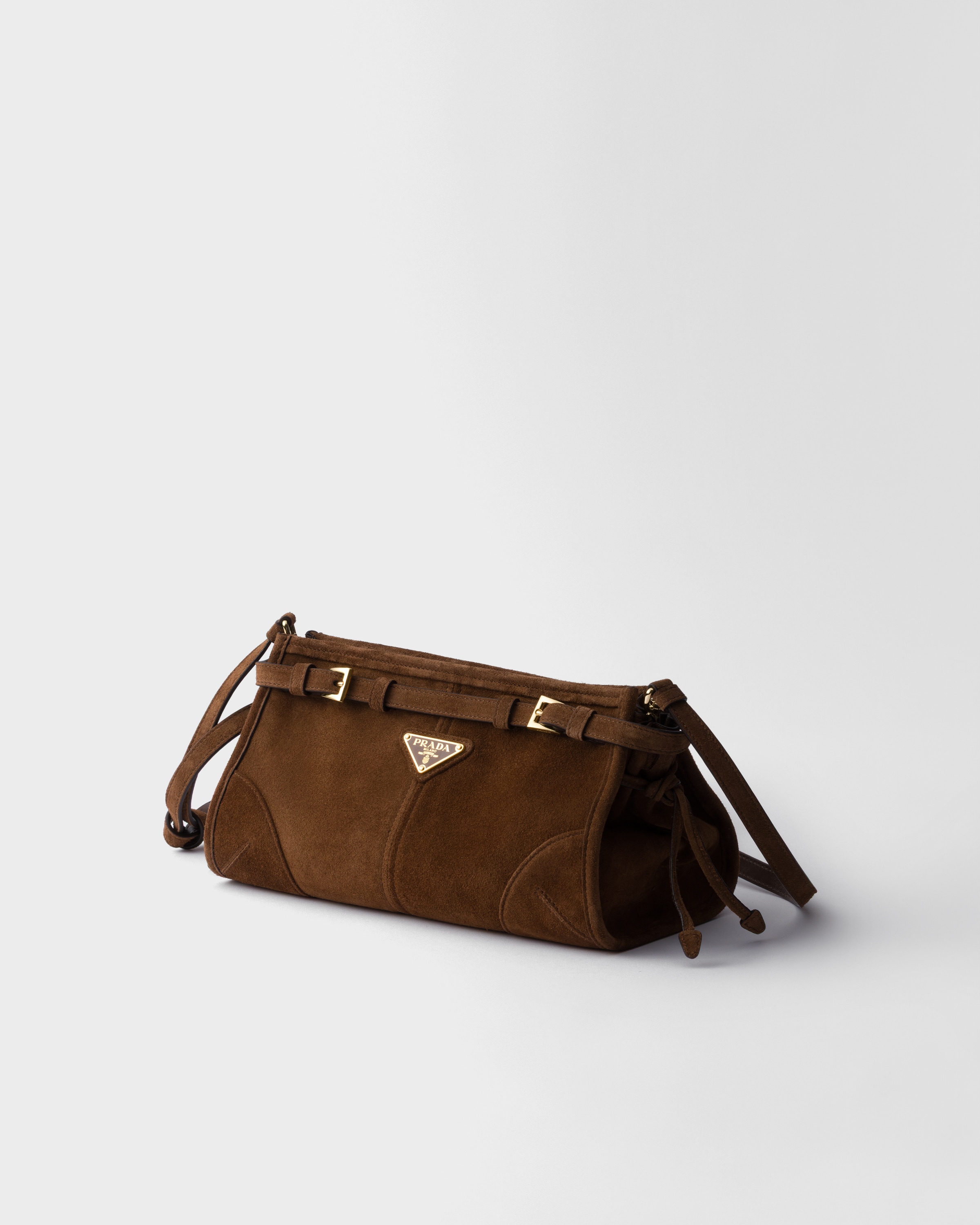 Prada Small Bonnie Suede Shoulder Bag In Brown