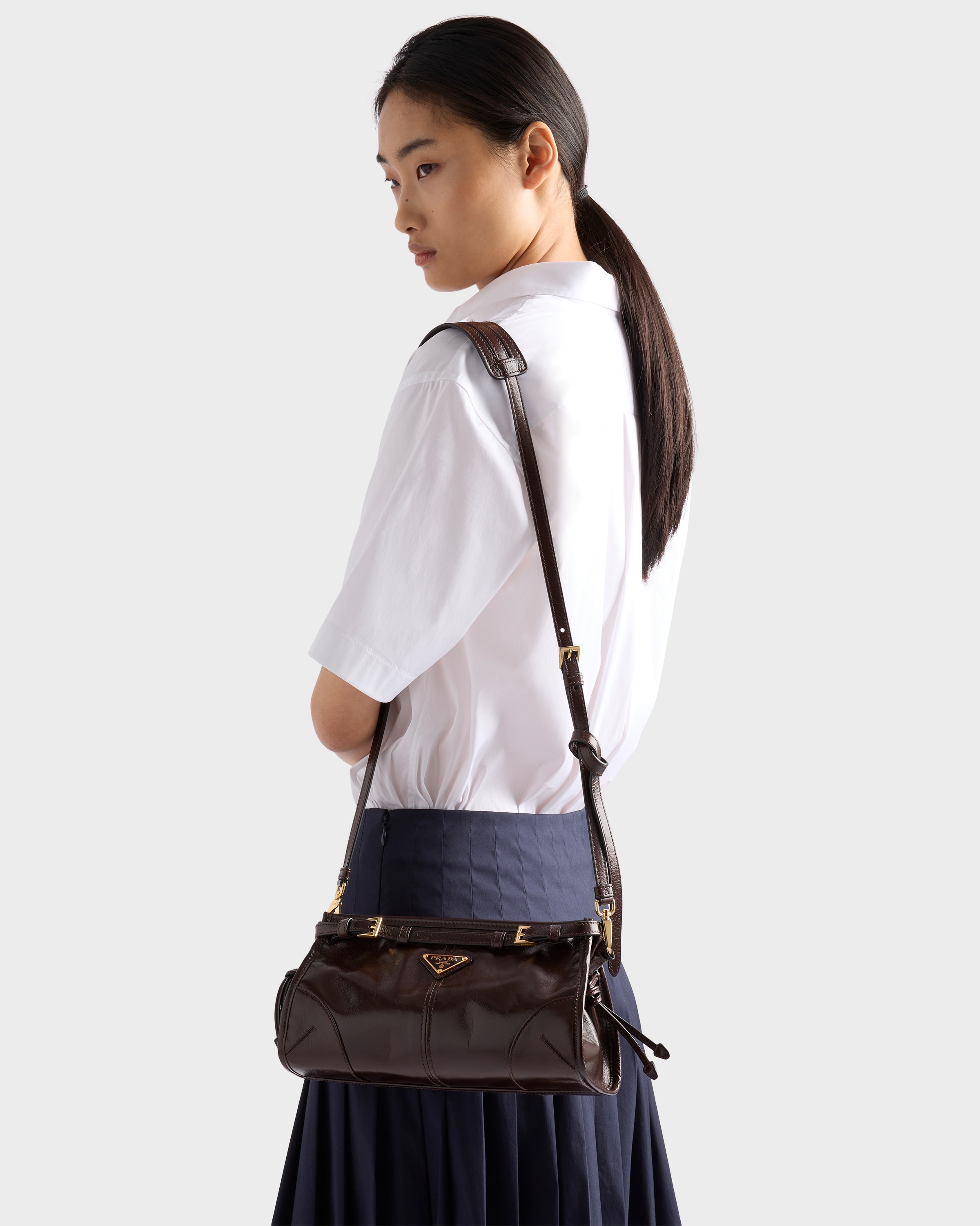 Dark Brown Prada Bonnie small leather shoulder bag | PRADA