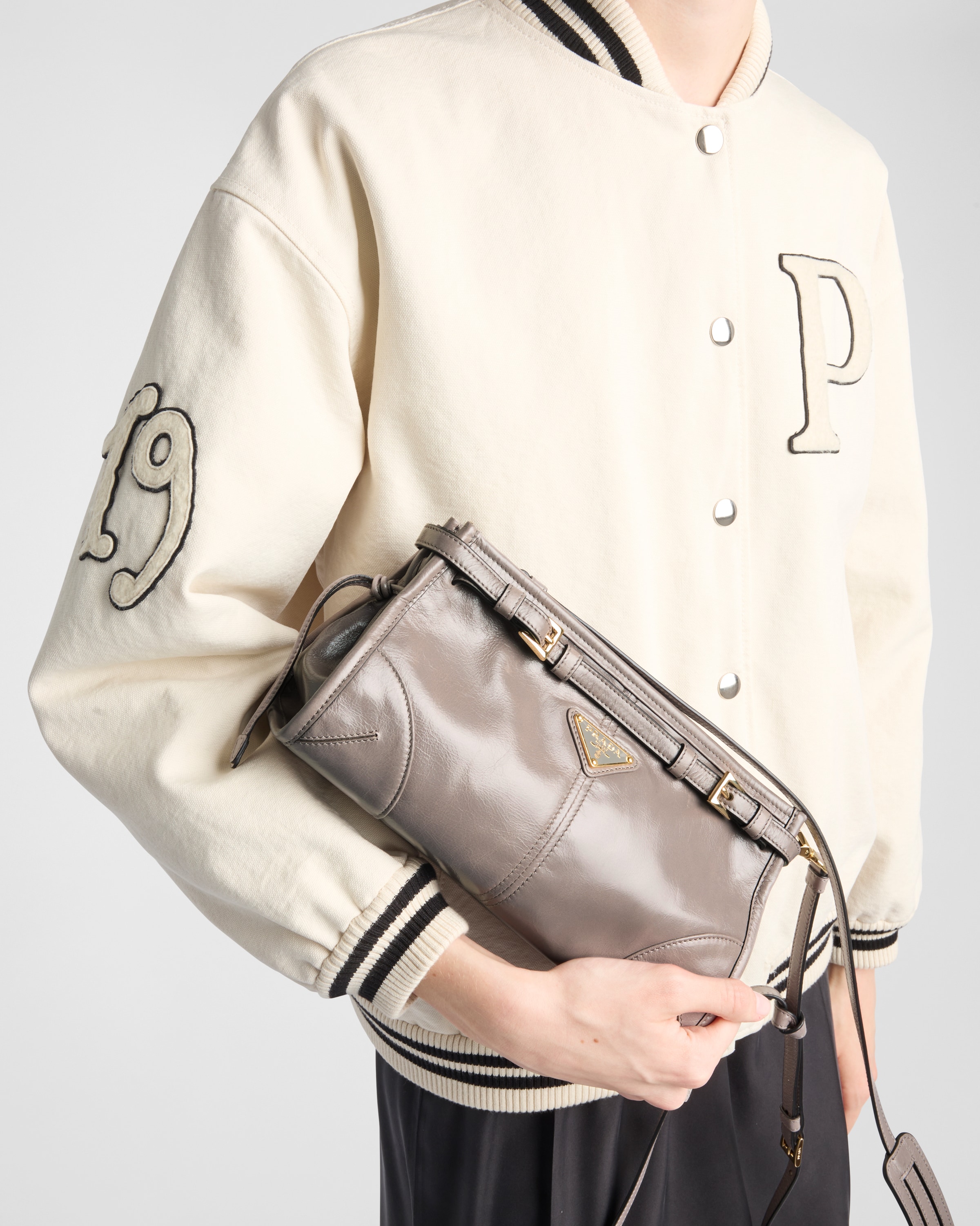 Pewter Small Leather Shoulder Bag | PRADA