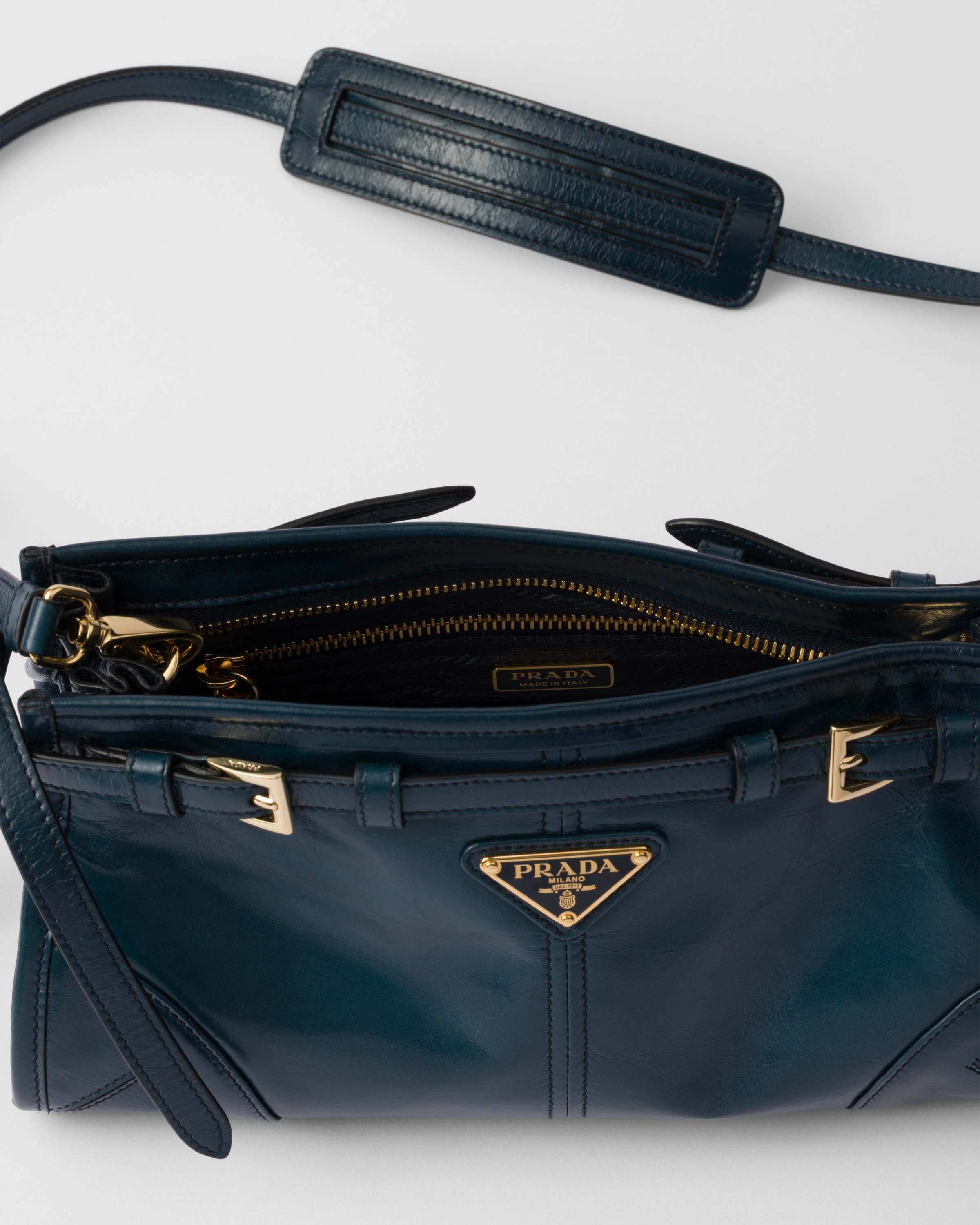 Denim Prada Bonnie small leather shoulder bag | PRADA