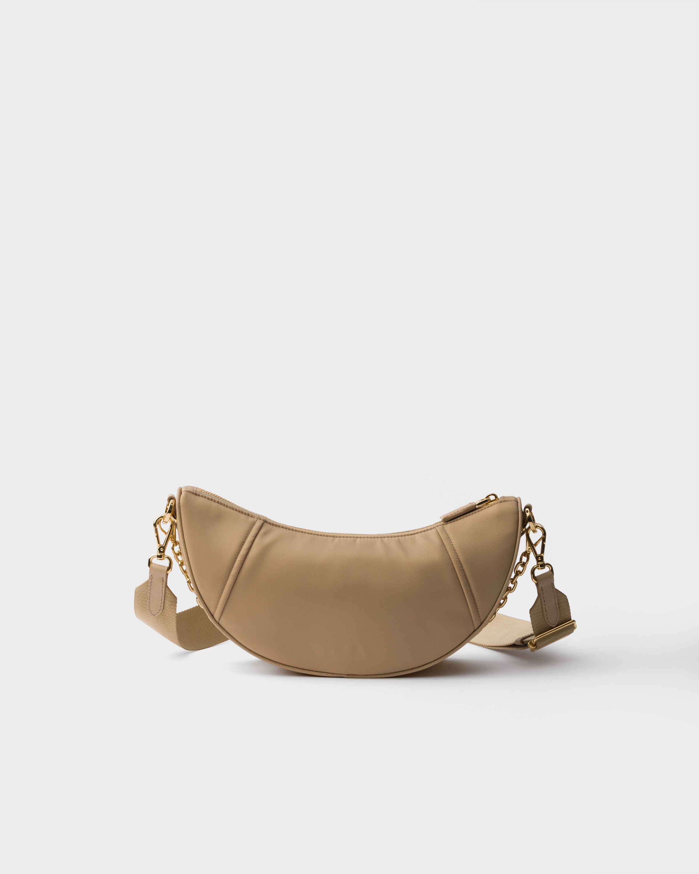 Prada Demi-lune Re-nylon Shoulder Bag In Camel Brown
