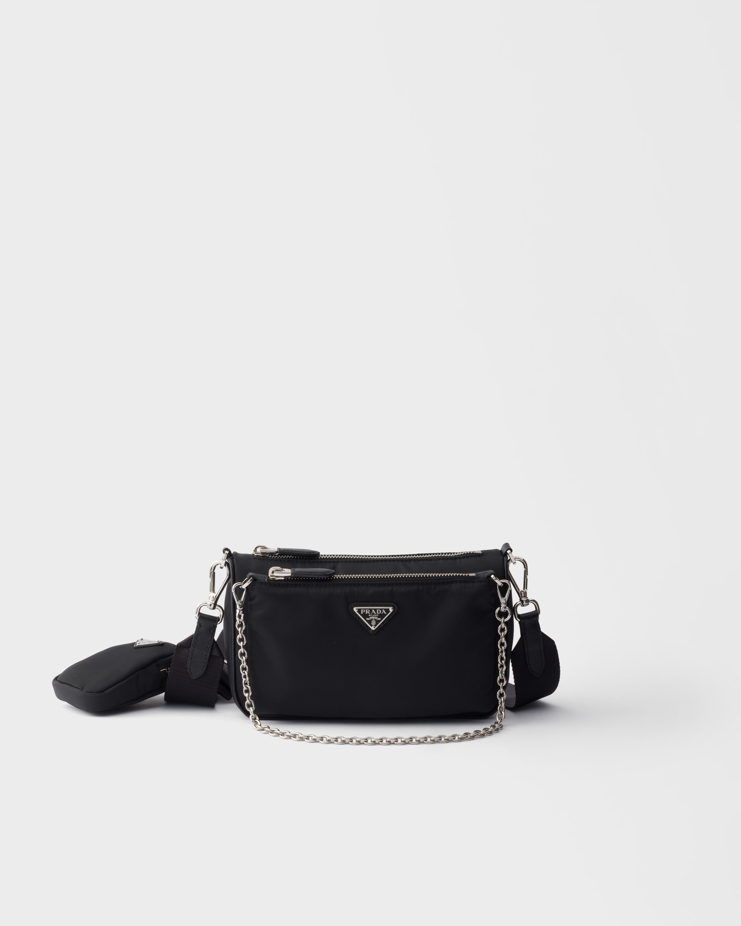 ブラック Re-Nylon サフィアーノレザー ミニ ショルダーバッグ | PRADA