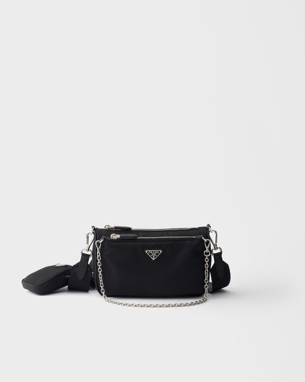 Re-Nylon and Saffiano leather mini shoulder bag - Black Re-Nylon and Saffiano leather mini shoulder bag - Black
