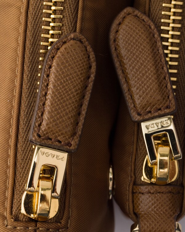Re-Nylon and Saffiano leather mini shoulder bag - Brandy Re-Nylon and Saffiano leather mini shoulder bag - Brandy