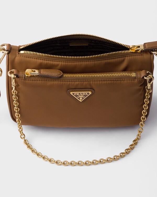 Re-Nylon and Saffiano leather mini shoulder bag - Brandy Re-Nylon and Saffiano leather mini shoulder bag - Brandy