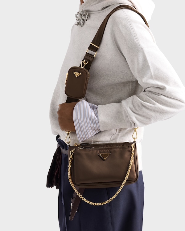 Re-Nylon and Saffiano leather mini shoulder bag - Burnt Brown Re-Nylon and Saffiano leather mini shoulder bag - Burnt Brown