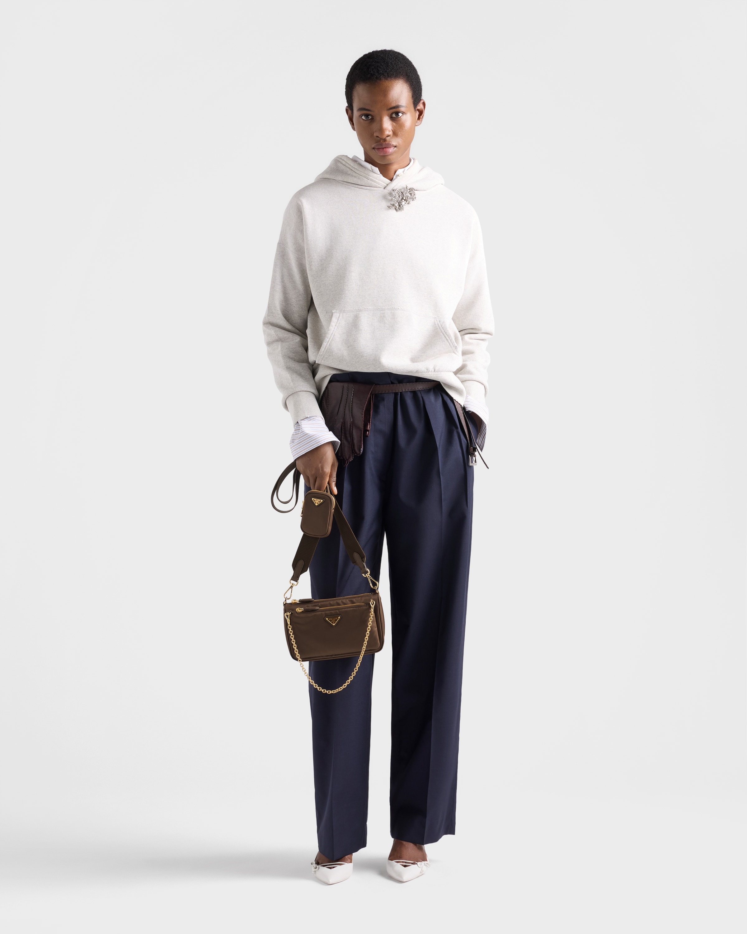PRADA ReNylon+SAFFIANO ミニショルダーバッグ 即日発送❗️ バーントブラウン Re-nylon サフィアーノレザー ミニ ショルダーバッグ