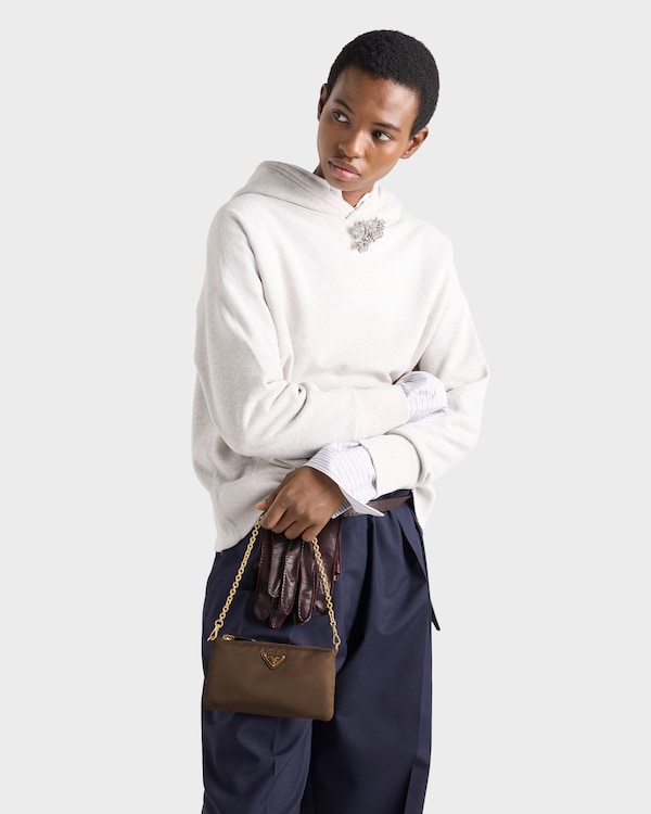 Re-Nylon and Saffiano leather mini shoulder bag - Burnt Brown Re-Nylon and Saffiano leather mini shoulder bag - Burnt Brown