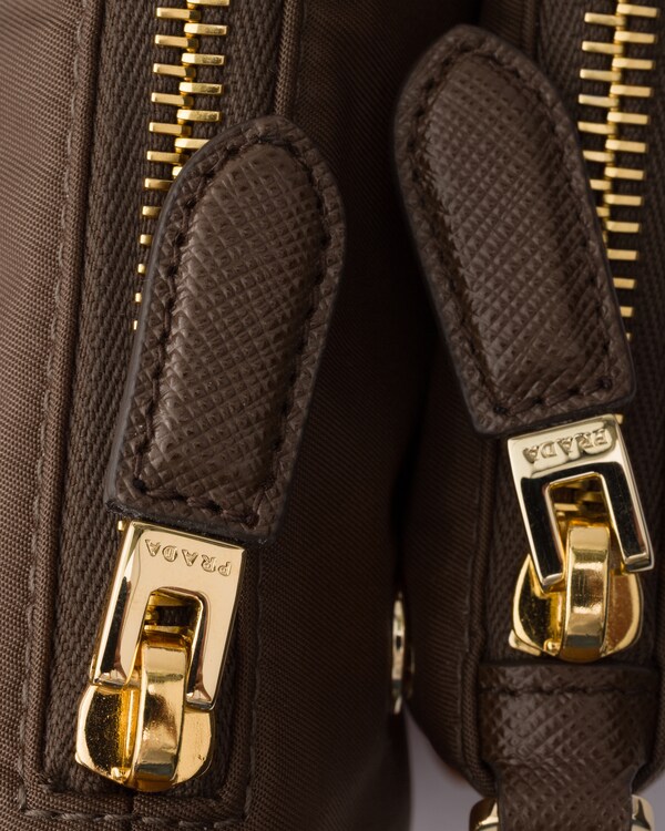 Re-Nylon and Saffiano leather mini shoulder bag - Burnt Brown Re-Nylon and Saffiano leather mini shoulder bag - Burnt Brown