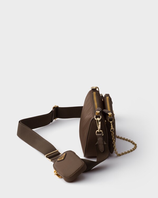 Re-Nylon and Saffiano leather mini shoulder bag - Burnt Brown Re-Nylon and Saffiano leather mini shoulder bag - Burnt Brown