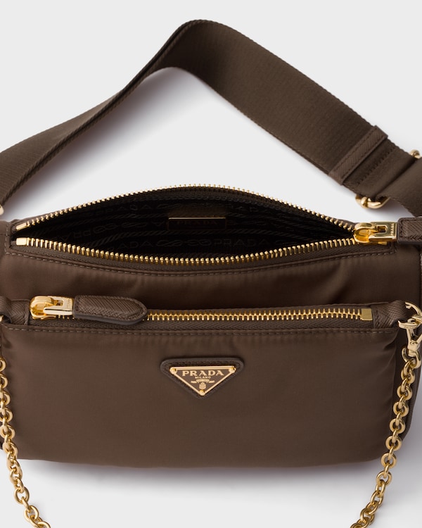 Re-Nylon and Saffiano leather mini shoulder bag - Burnt Brown Re-Nylon and Saffiano leather mini shoulder bag - Burnt Brown