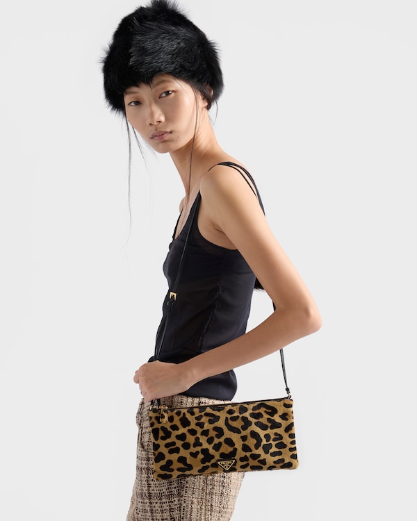 Small printed calf hair shoulder bag - Honey Small printed calf hair shoulder bag - Honey