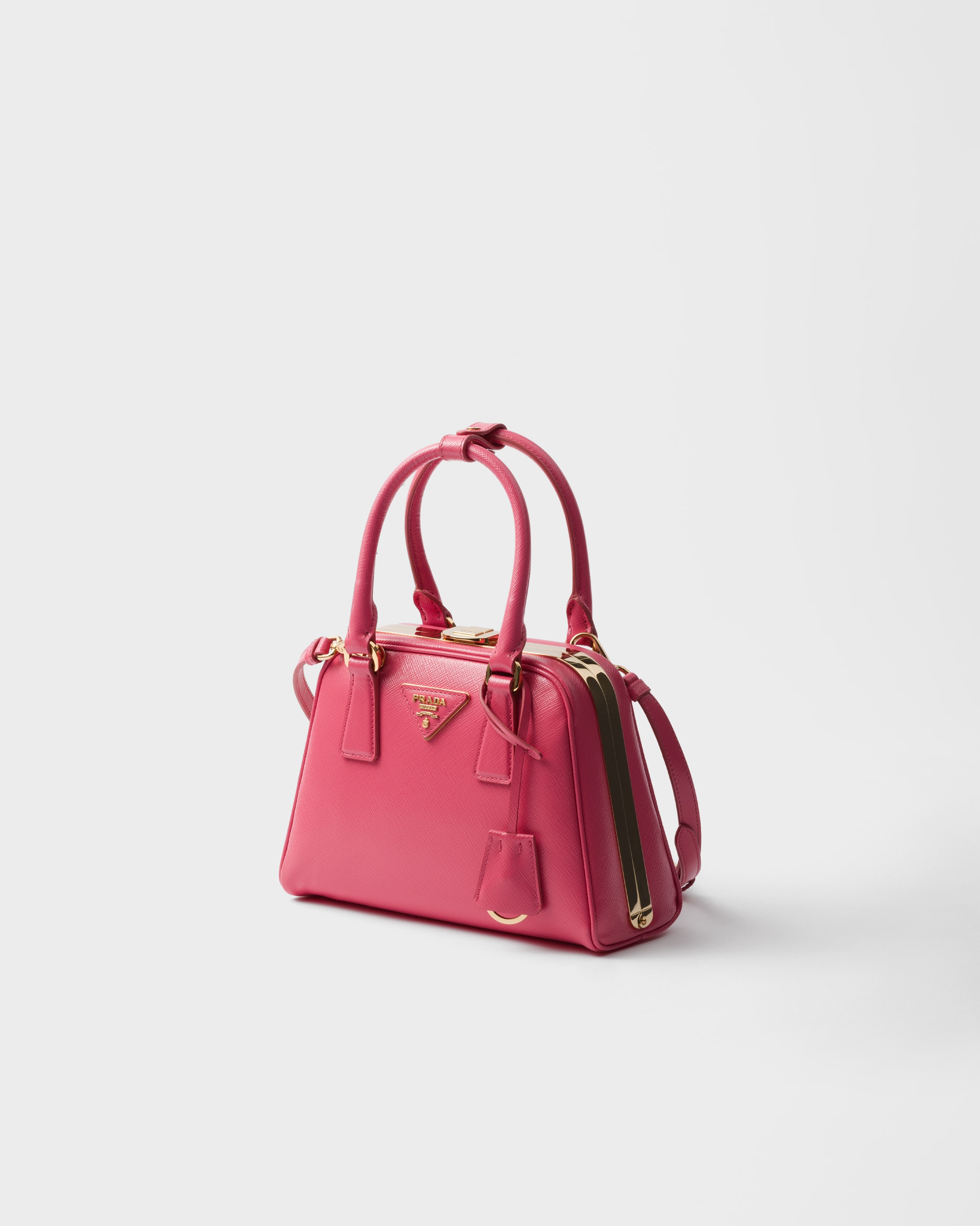 Begonia Pink Prada Pyramid Saffiano leather mini bag | PRADA