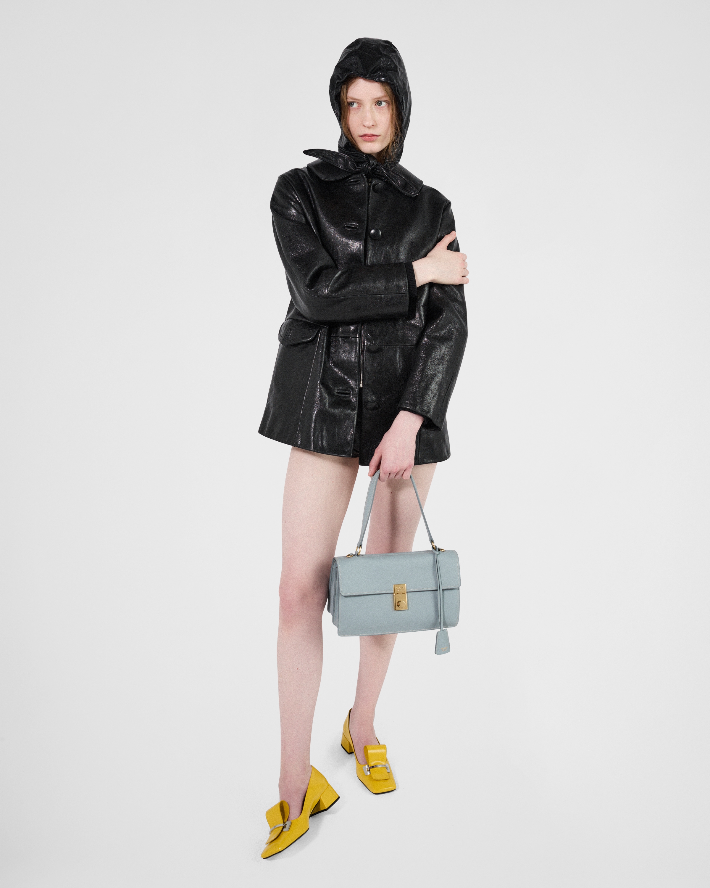 Shop Prada Soft Sound Medium Leather Shoulder Bag In Opaline