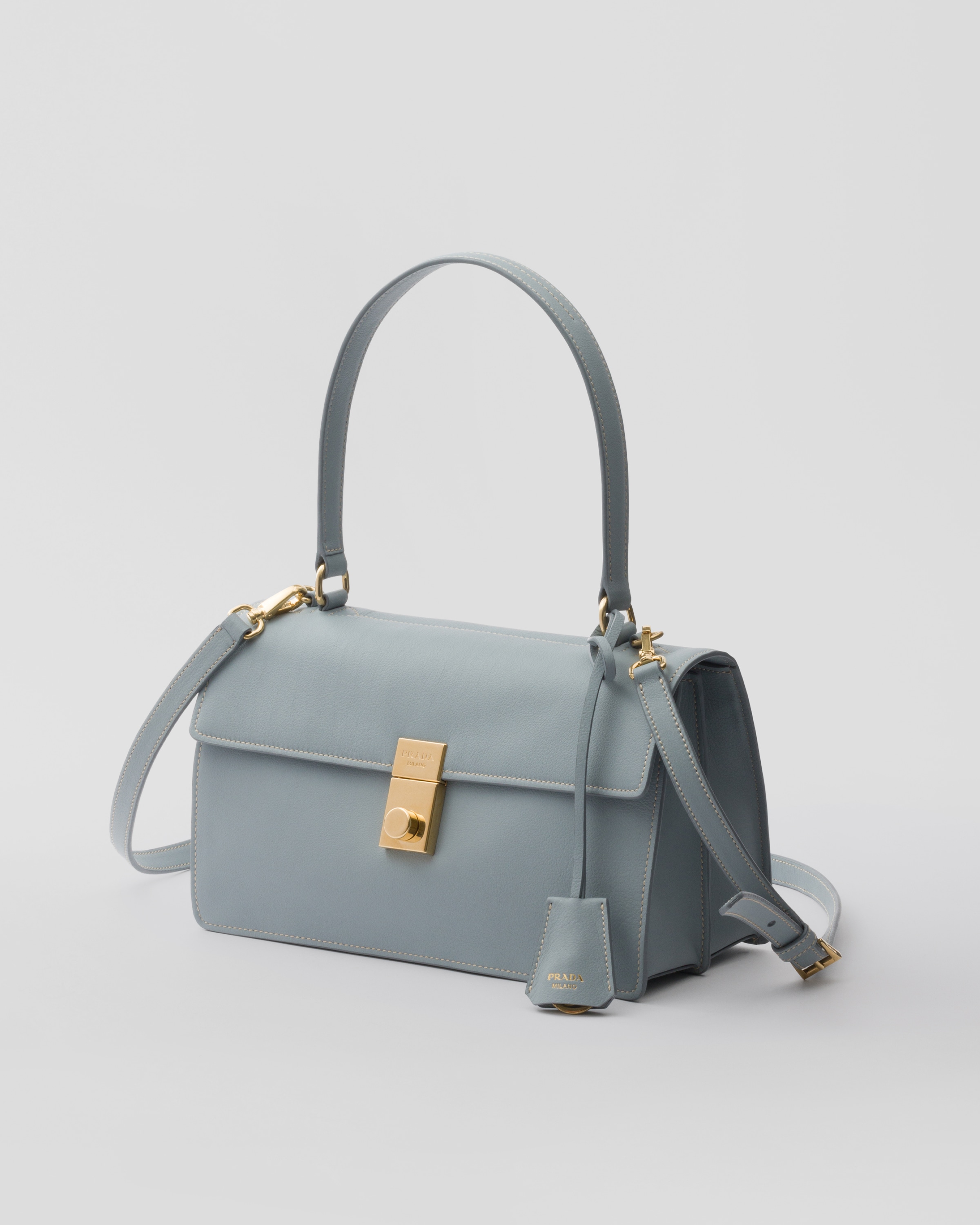 Shop Prada Soft Sound Medium Leather Shoulder Bag In Opaline