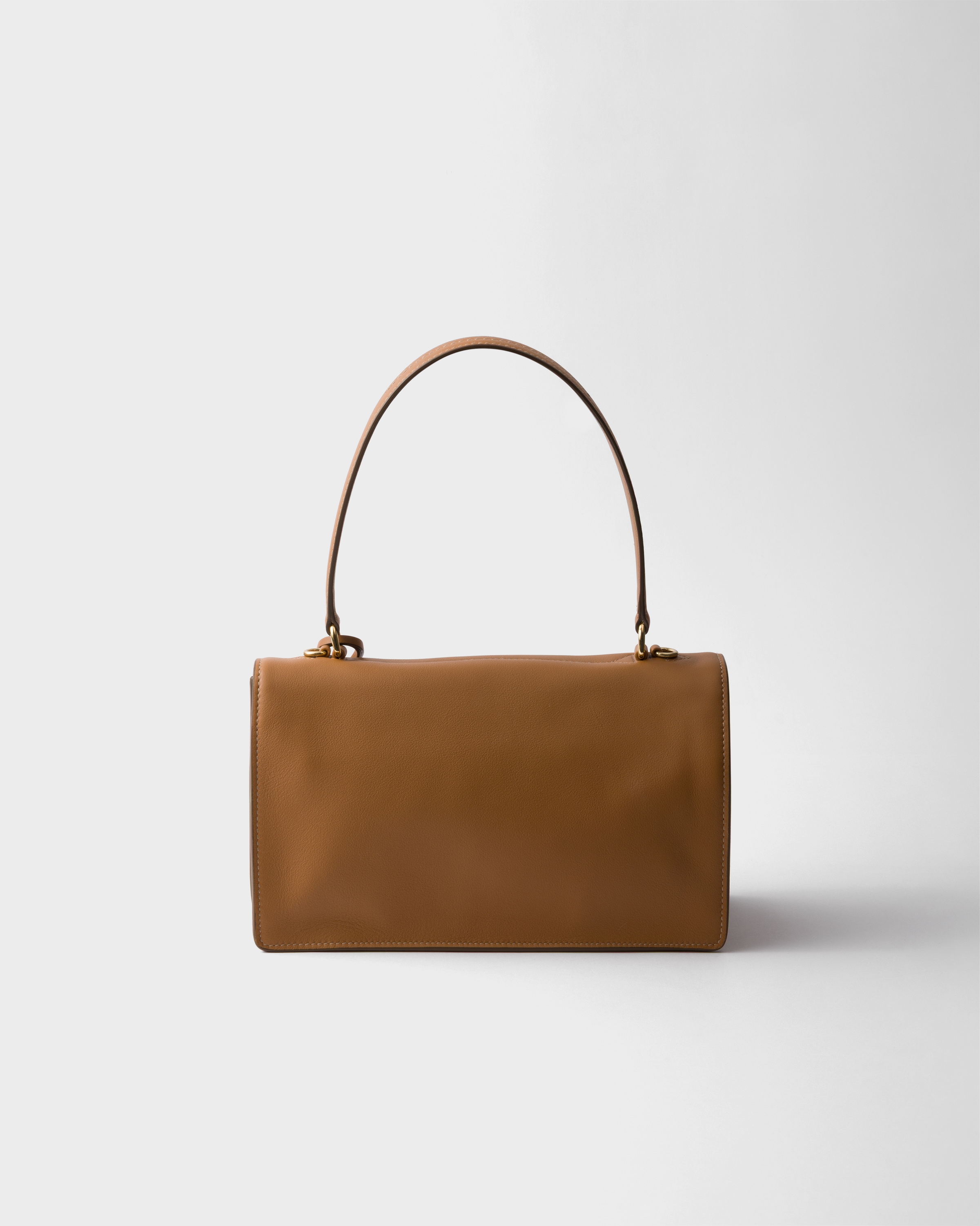 Prada Top Handle Shoulder Bag With Gold-tone Hardware In Karamell