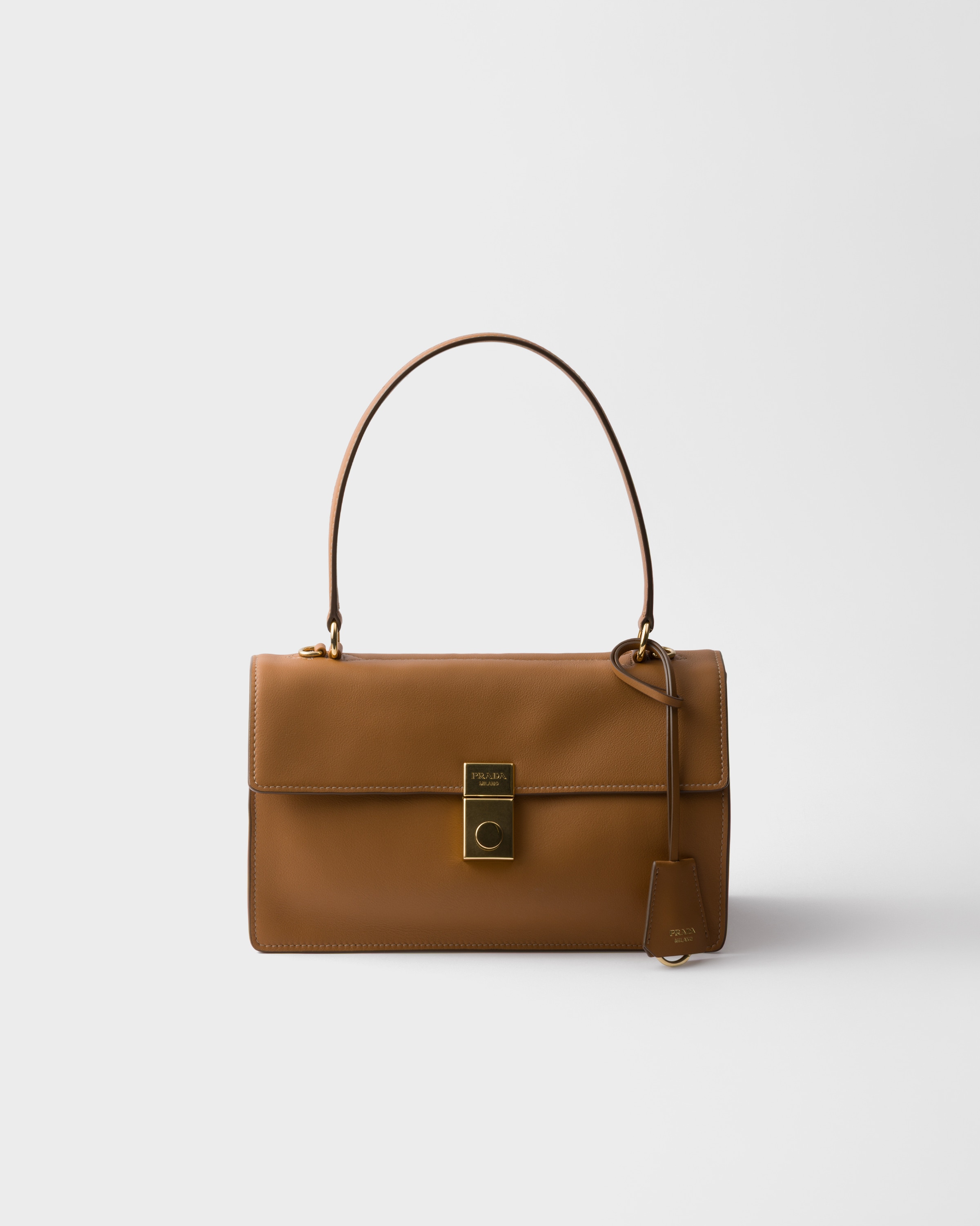 Prada Top Handle Shoulder Bag With Gold-tone Hardware In Karamell