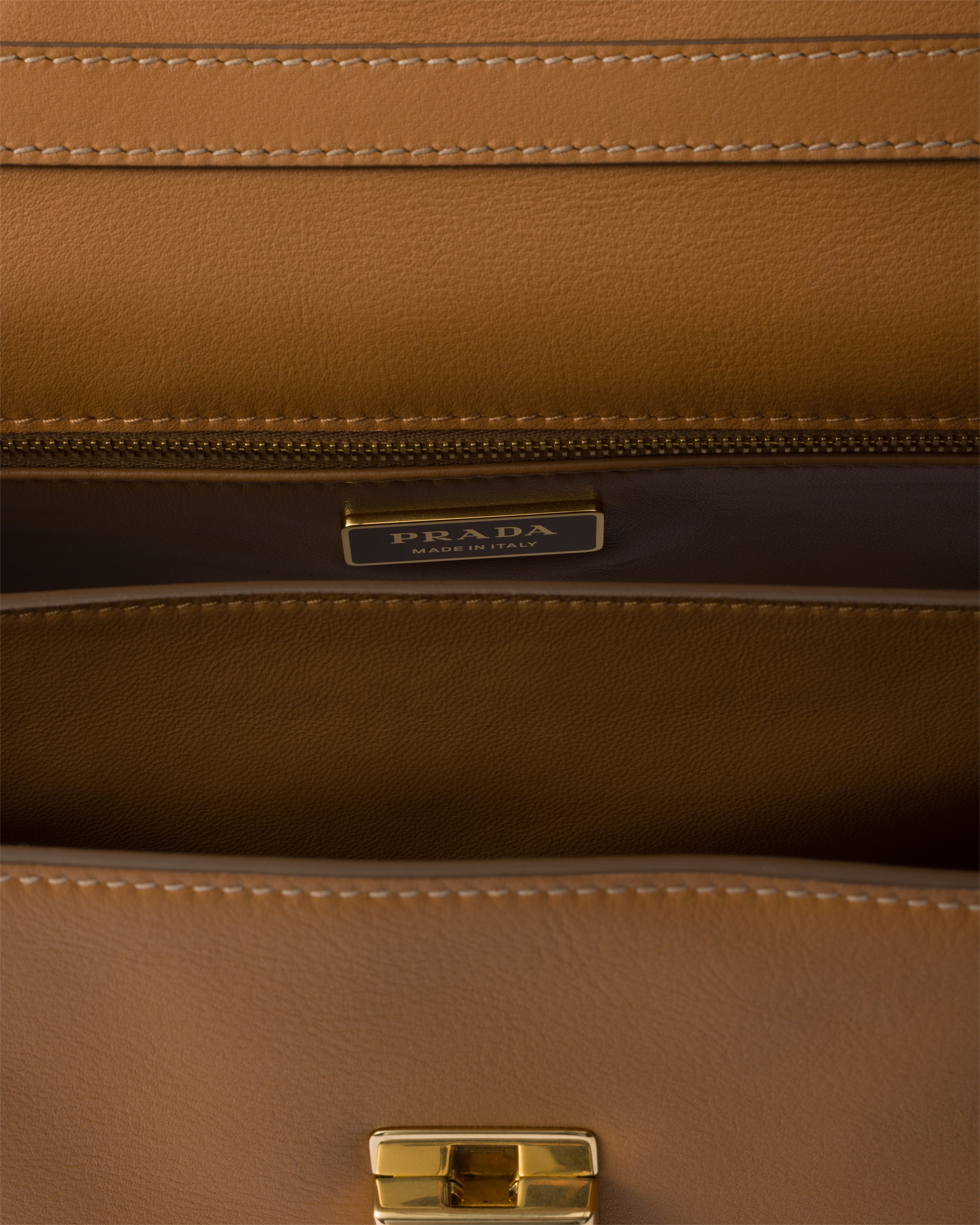 Prada Top Handle Shoulder Bag With Gold-tone Hardware In Karamell