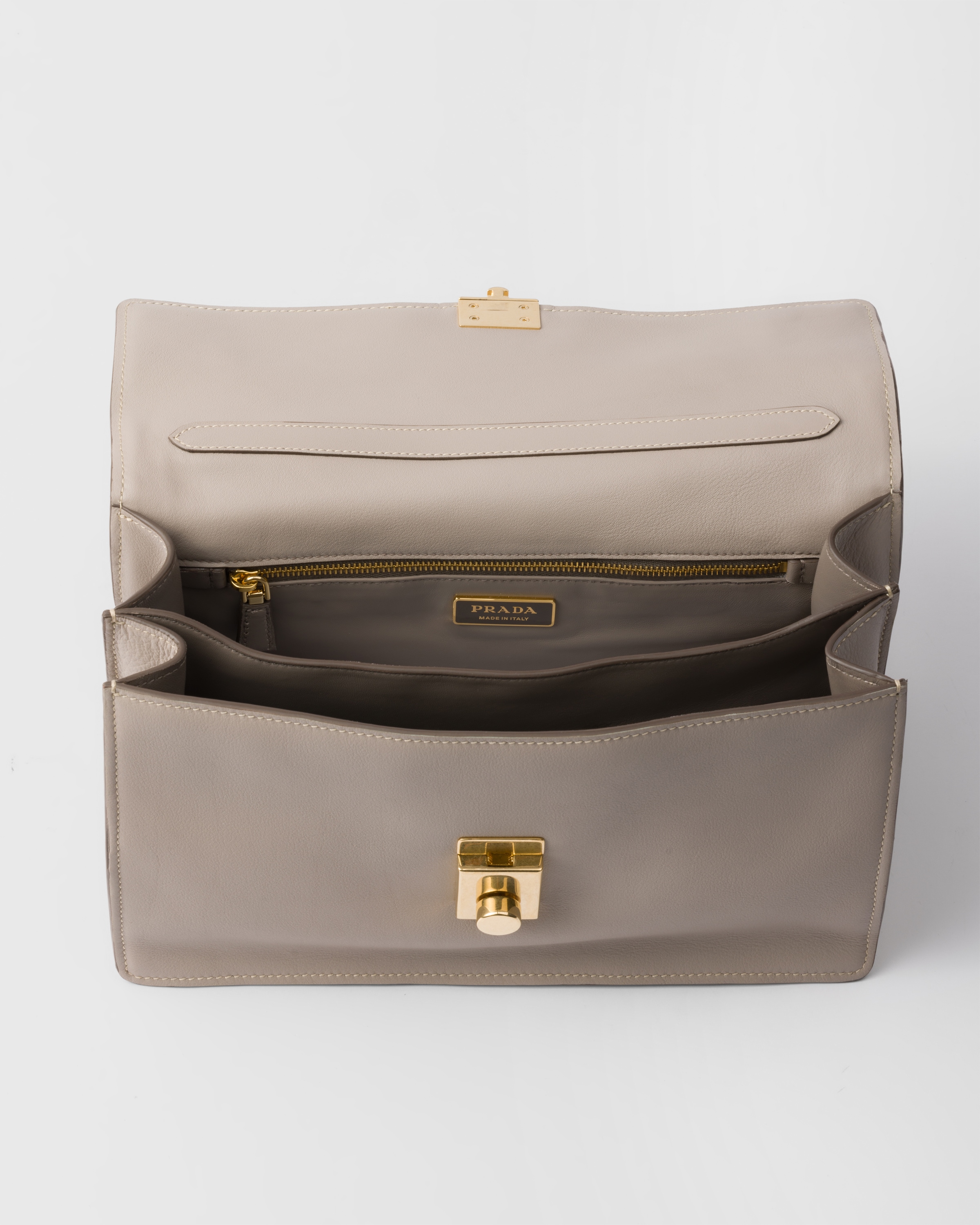 Prada Soft Sound Medium Leather Shoulder Bag In Pumice Stone