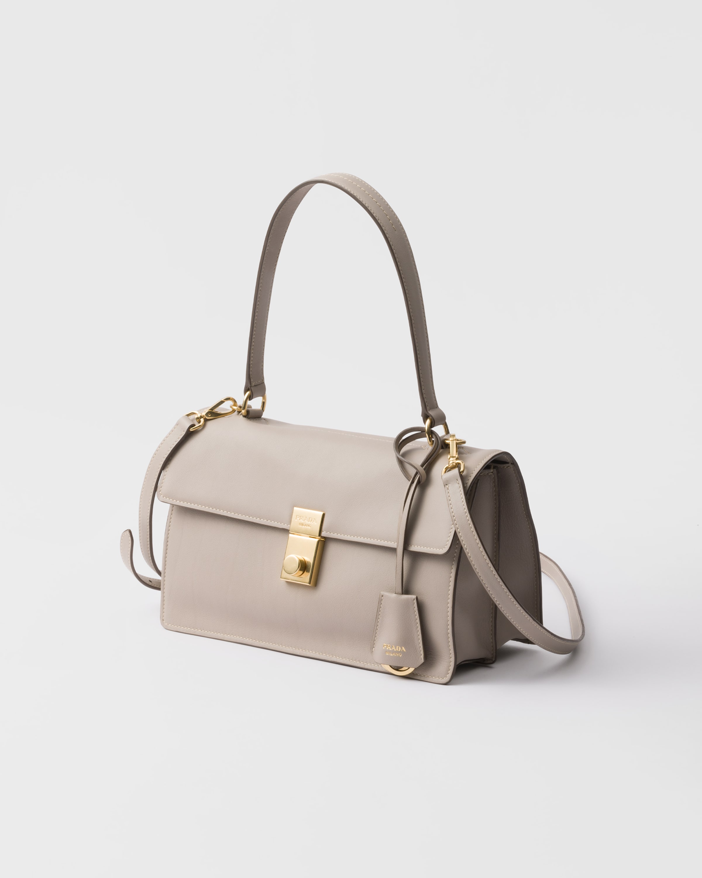 Prada Soft Sound Medium Leather Shoulder Bag In Pumice Stone