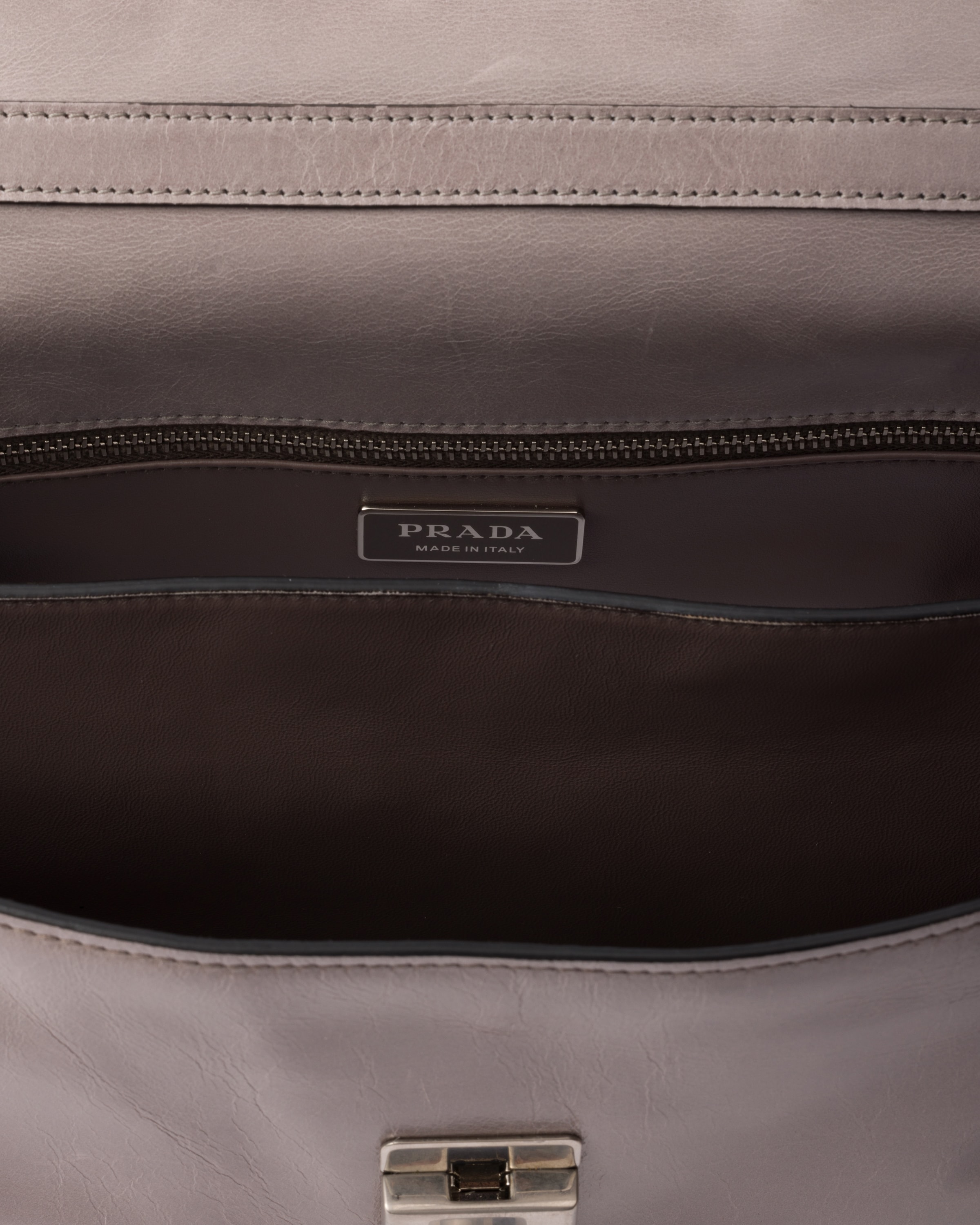 Prada Medium Buckle Flap Leather Shoulder Bag In Zinngrau