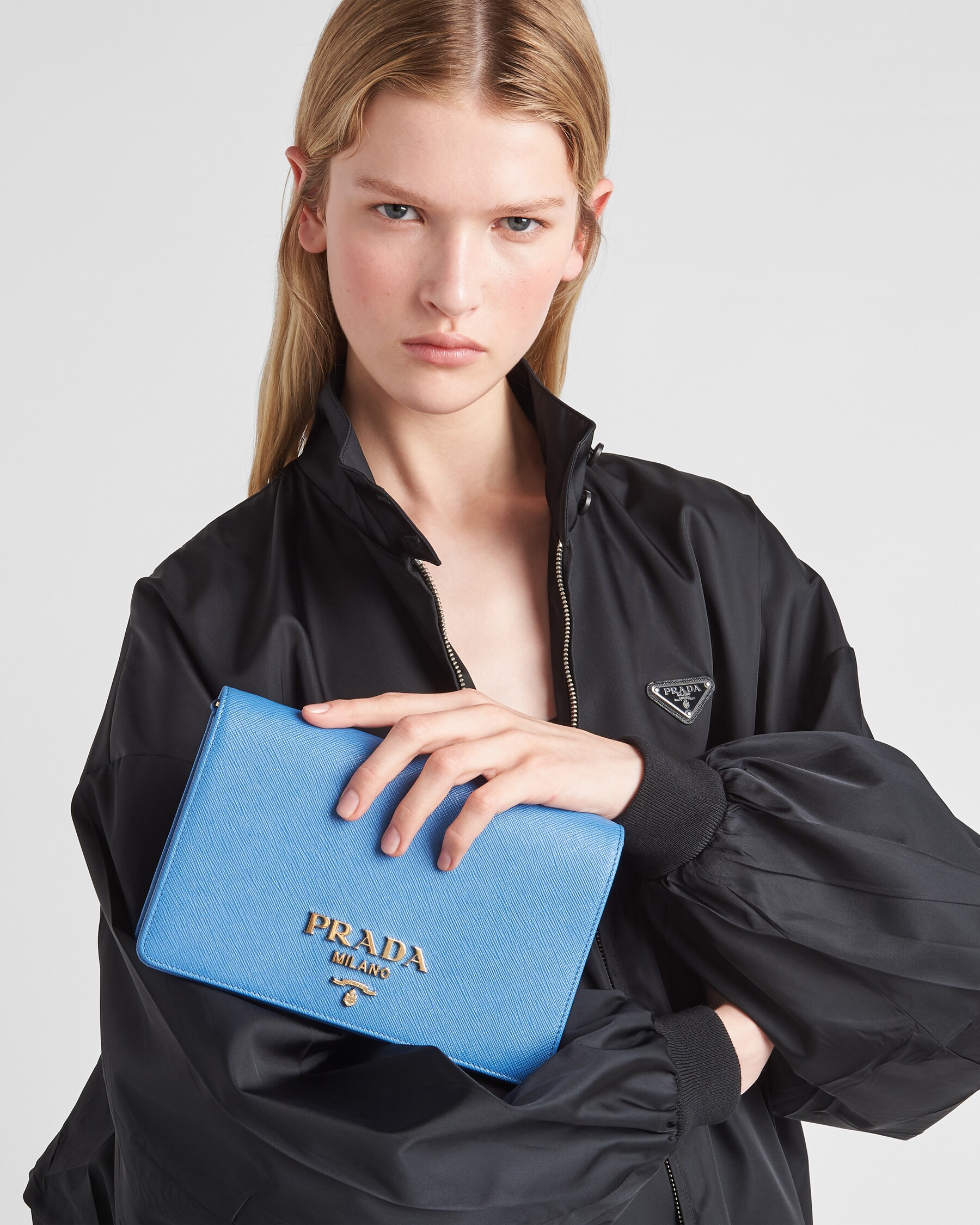 Light Blue Saffiano Leather Mini Bag PRADA