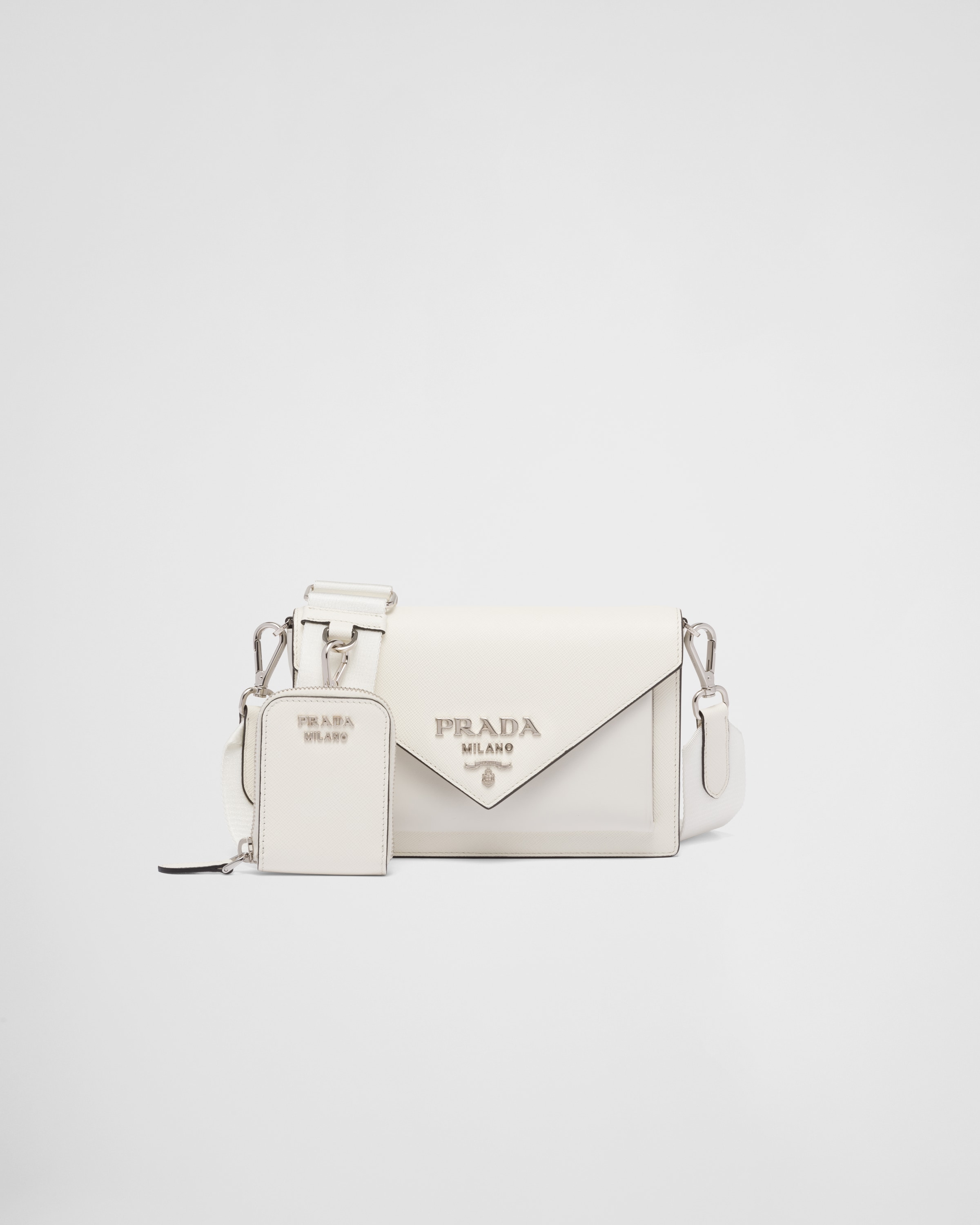 Prada Pattina Envelope Clutch In Calf Leather in White