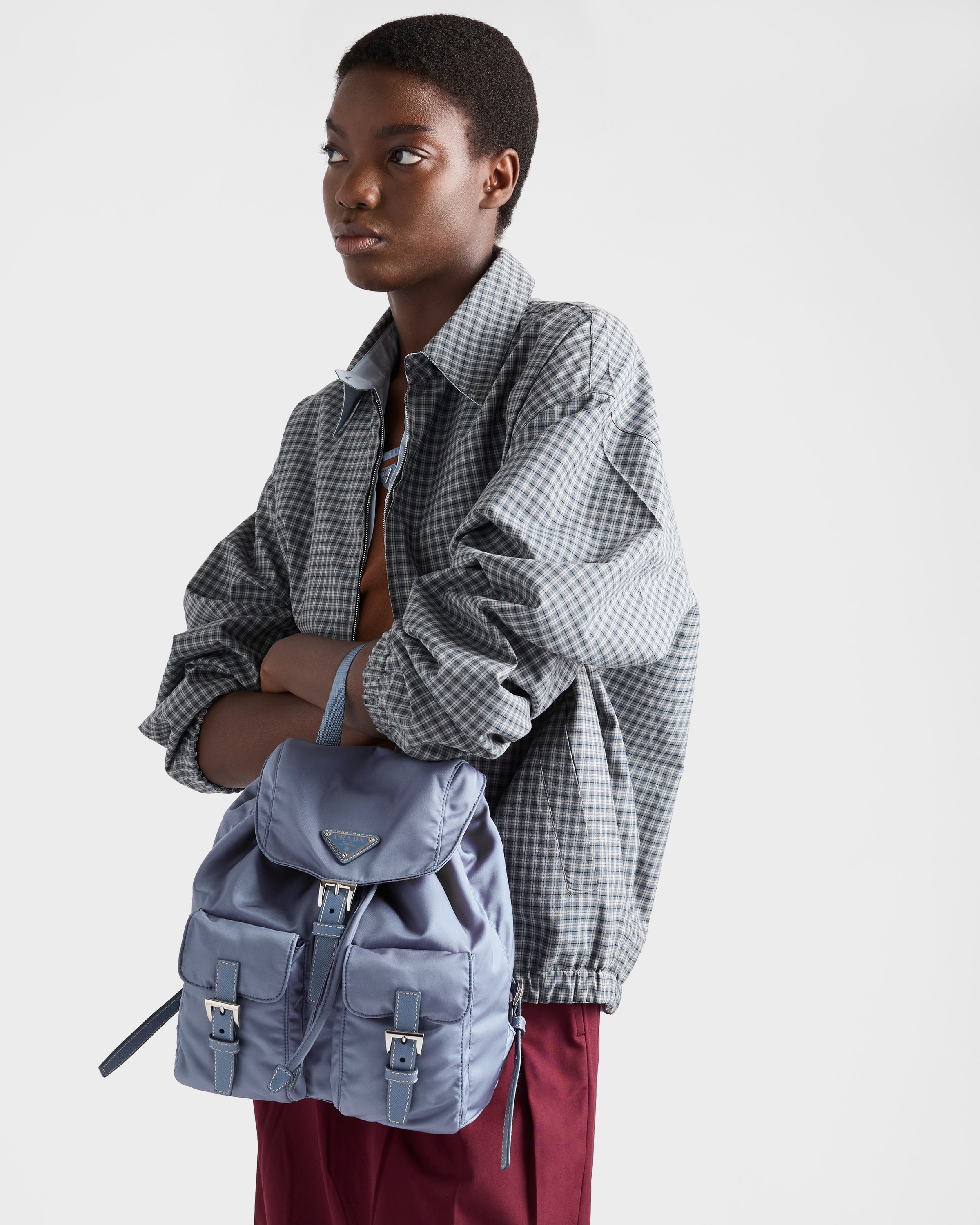 Aviation Blue Small Re-Nylon backpack | PRADA - United States