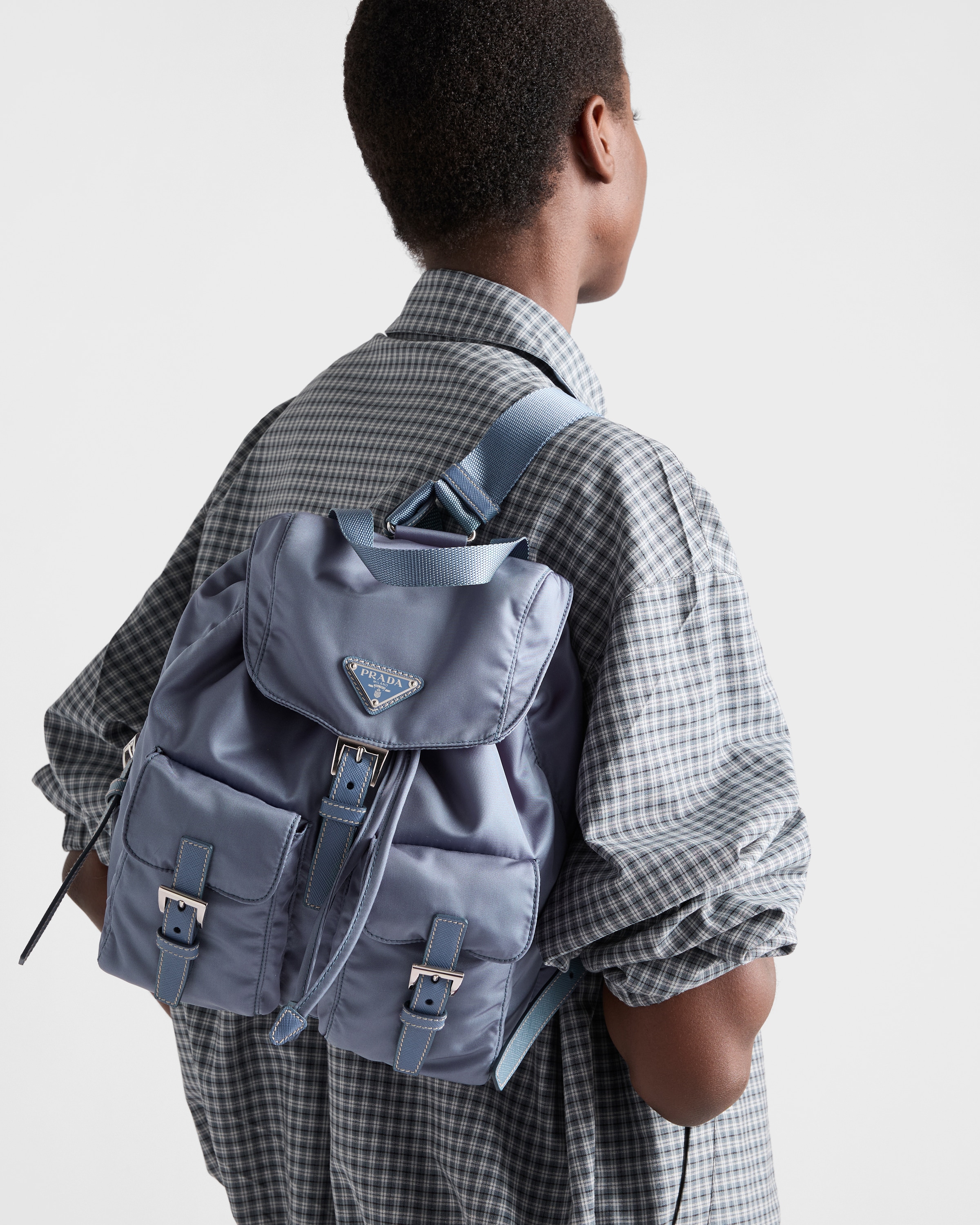 Aviation Blue Small Re-Nylon backpack | PRADA - United States
