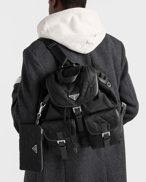 Medium quilted Re-Nylon backpack with Saffiano leather trim - Black Medium quilted Re-Nylon backpack with Saffiano leather trim - Black