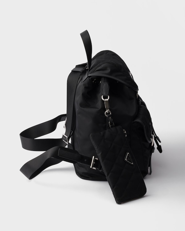 Medium quilted Re-Nylon backpack with Saffiano leather trim - Black Medium quilted Re-Nylon backpack with Saffiano leather trim - Black