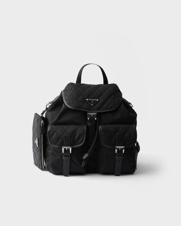 Medium quilted Re-Nylon backpack with Saffiano leather trim - Black Medium quilted Re-Nylon backpack with Saffiano leather trim - Black