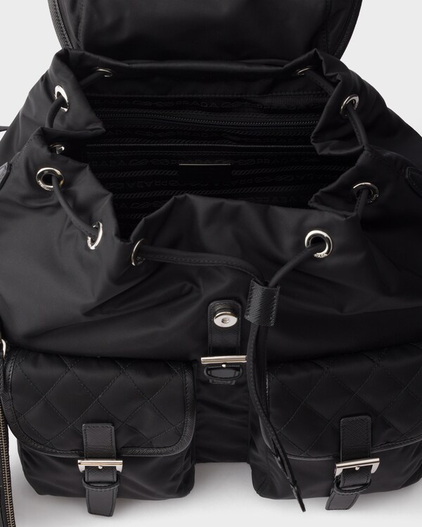 Medium quilted Re-Nylon backpack with Saffiano leather trim - Black Medium quilted Re-Nylon backpack with Saffiano leather trim - Black