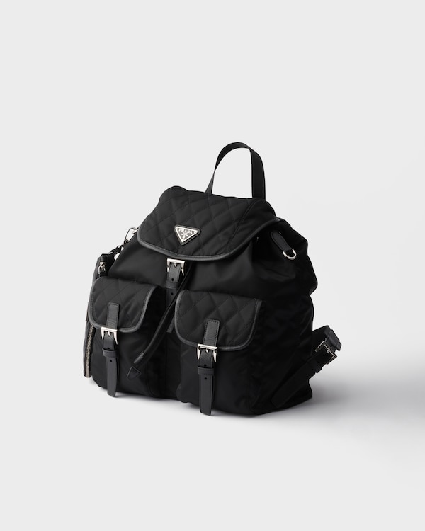 Medium quilted Re-Nylon backpack with Saffiano leather trim - Black Medium quilted Re-Nylon backpack with Saffiano leather trim - Black