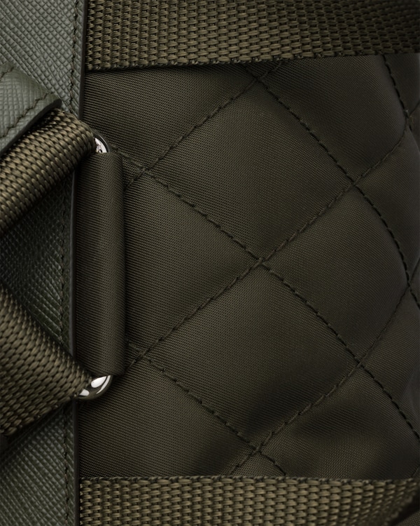Medium quilted Re-Nylon backpack with Saffiano leather trim - Forest Medium quilted Re-Nylon backpack with Saffiano leather trim - Forest