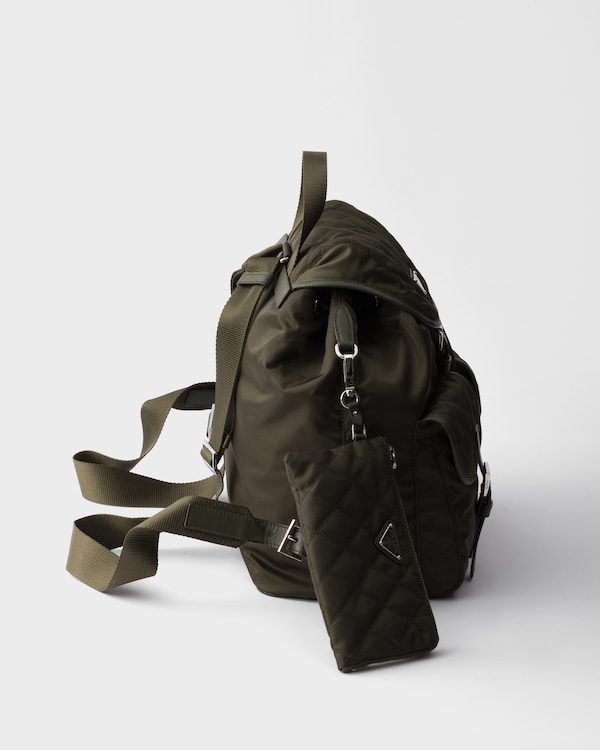 Medium quilted Re-Nylon backpack with Saffiano leather trim - Forest Medium quilted Re-Nylon backpack with Saffiano leather trim - Forest