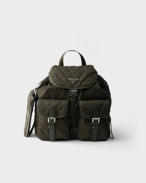 Medium quilted Re-Nylon backpack with Saffiano leather trim - Forest Medium quilted Re-Nylon backpack with Saffiano leather trim - Forest