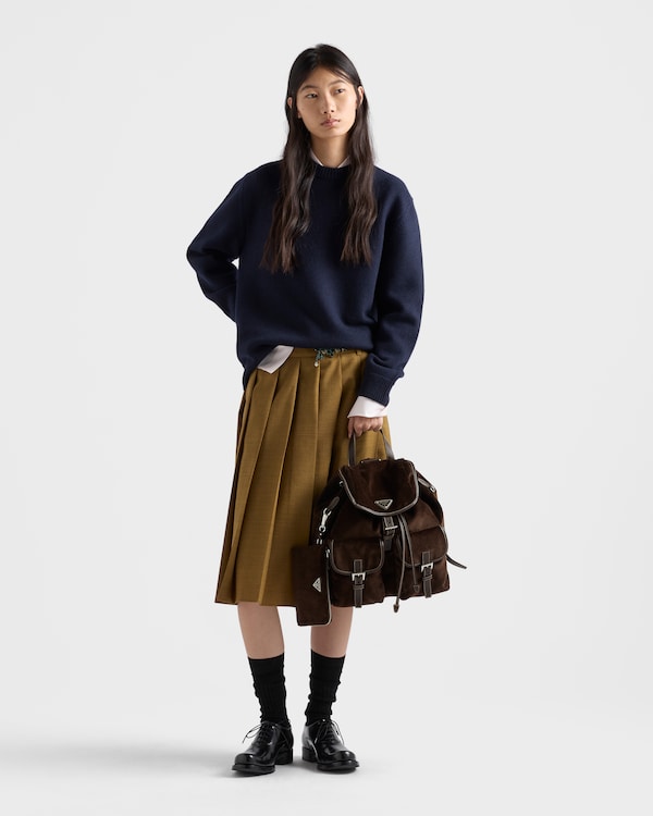 Medium corduroy and leather backpack - Ebony Medium corduroy and leather backpack - Ebony