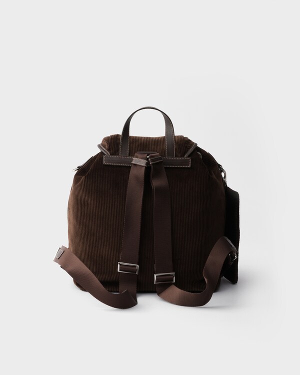 Medium corduroy and leather backpack - Ebony Medium corduroy and leather backpack - Ebony