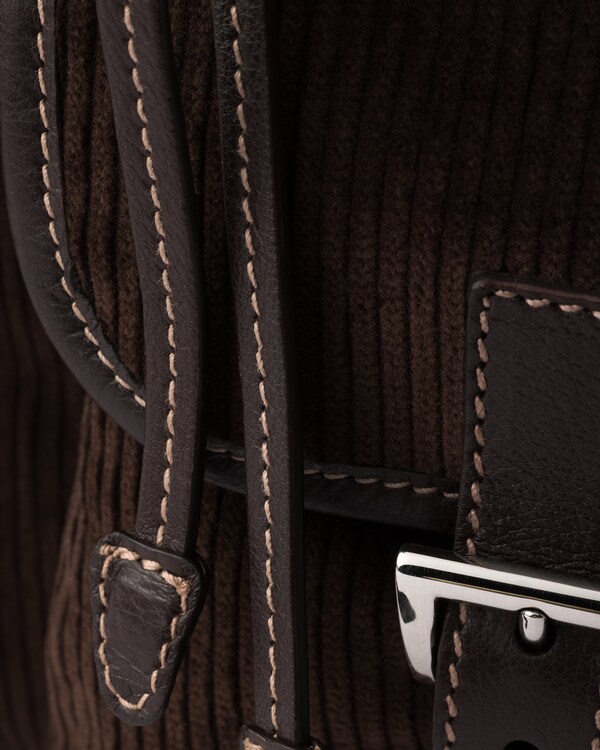 Medium corduroy and leather backpack - Ebony Medium corduroy and leather backpack - Ebony